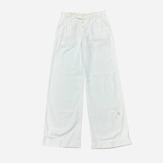 1920s 1930s White cotton button fly summer pants (29w)