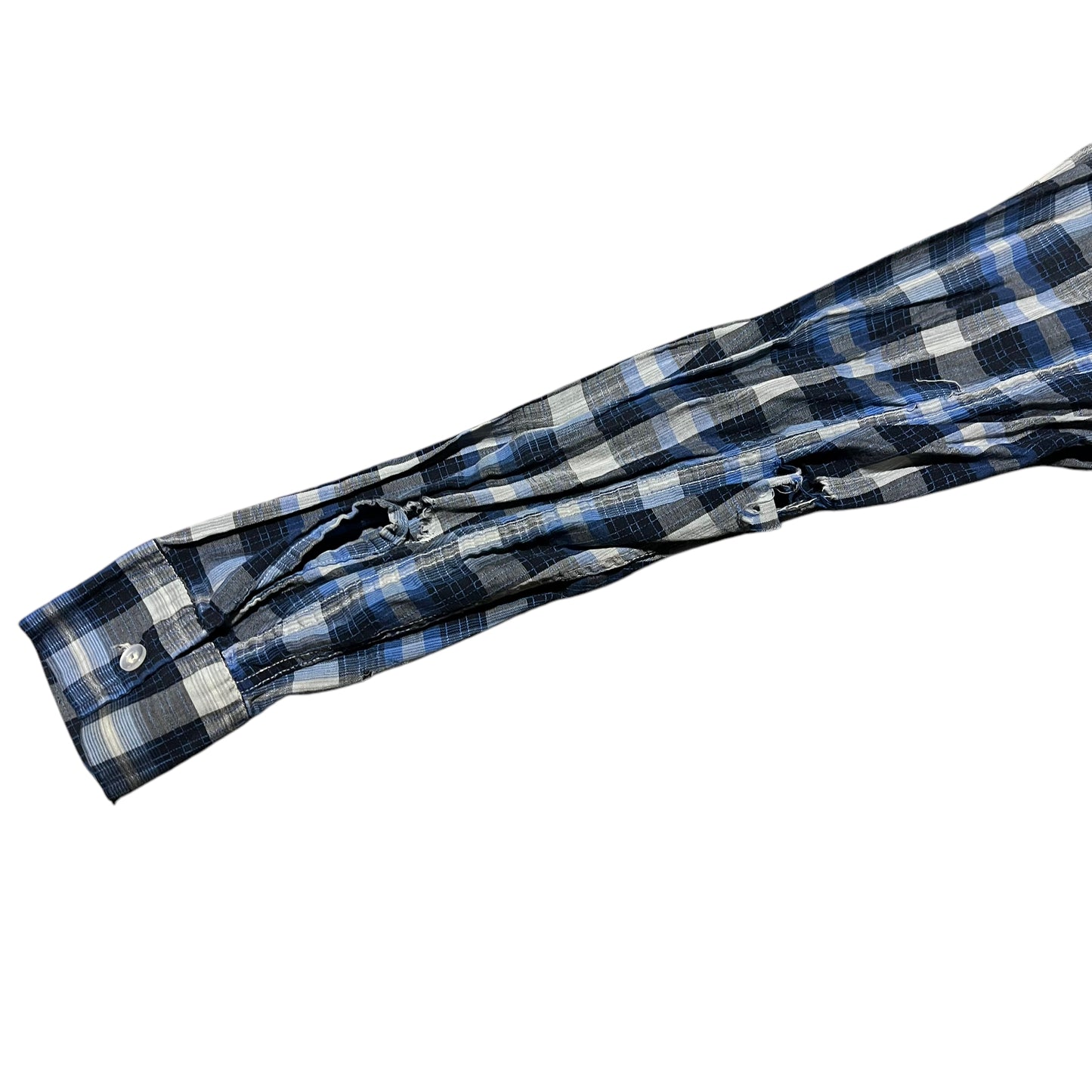 1950s Dan River cotton blue shadow plaid loop collar shirt (M)