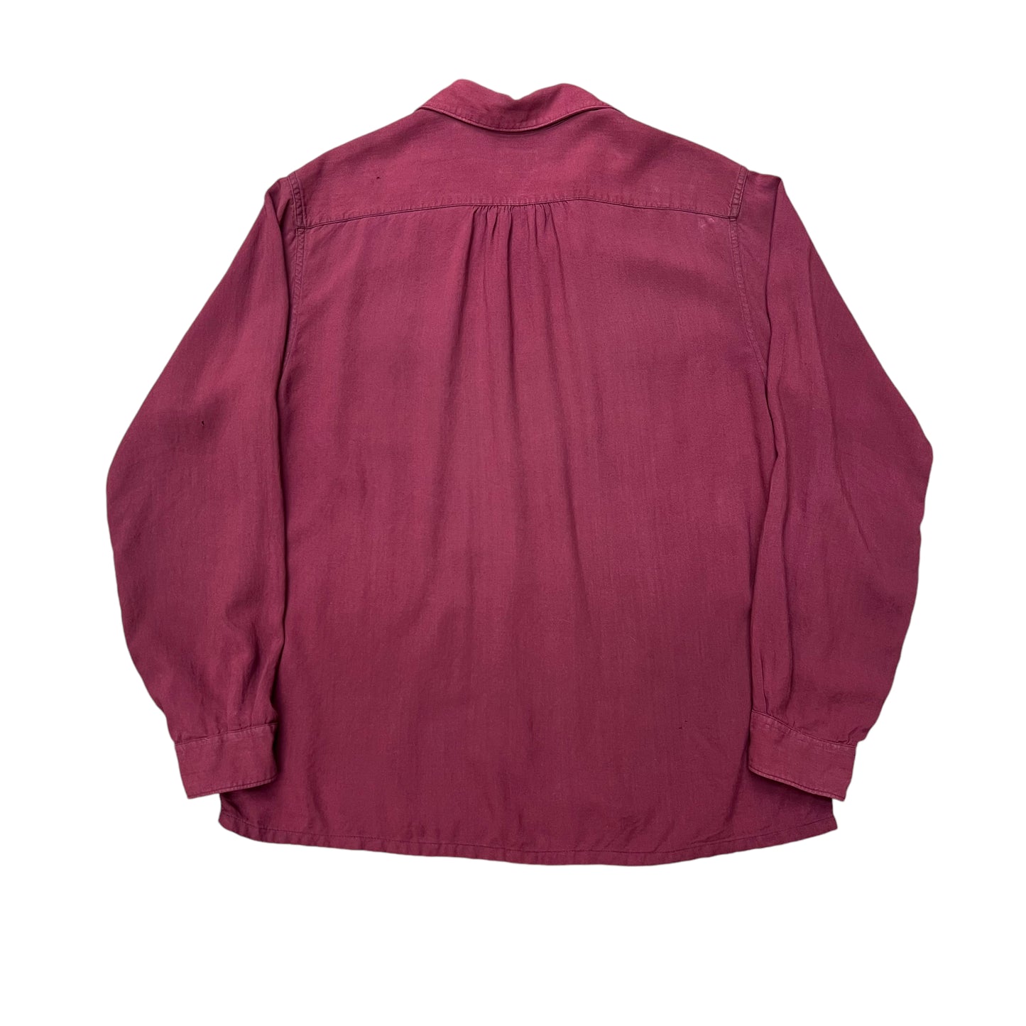 1940s Pilgrim burgundy rayon gabardine loop collar button up shirt (M)