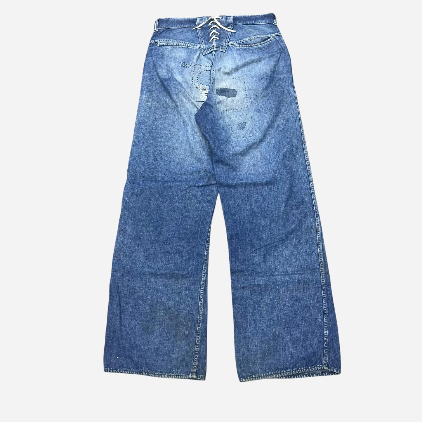 1940s Anvil lace back wide leg denim jeans (32w)