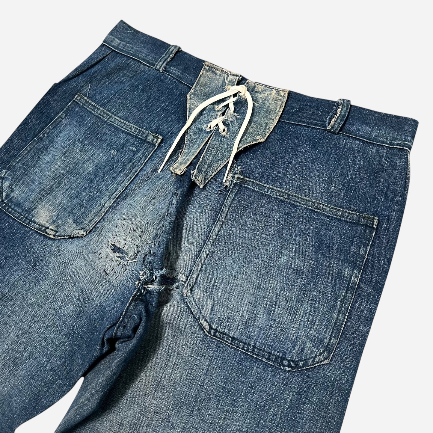 1940s Civilian purchase shipyard worker USN enlisted fatigue pocket lace back flared denim (33w)