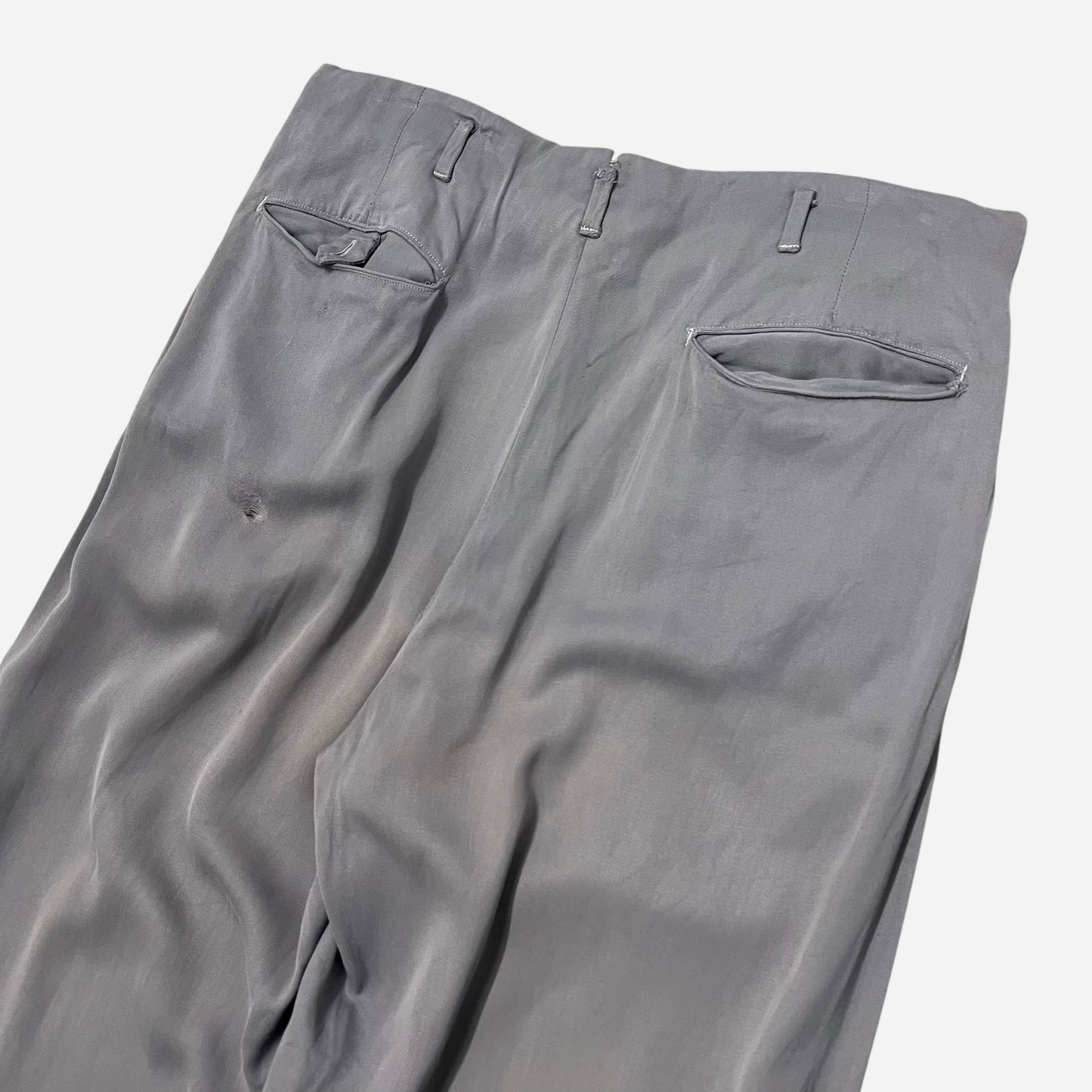 1950s Light purple rayon pleated drop loop pants (31w)
