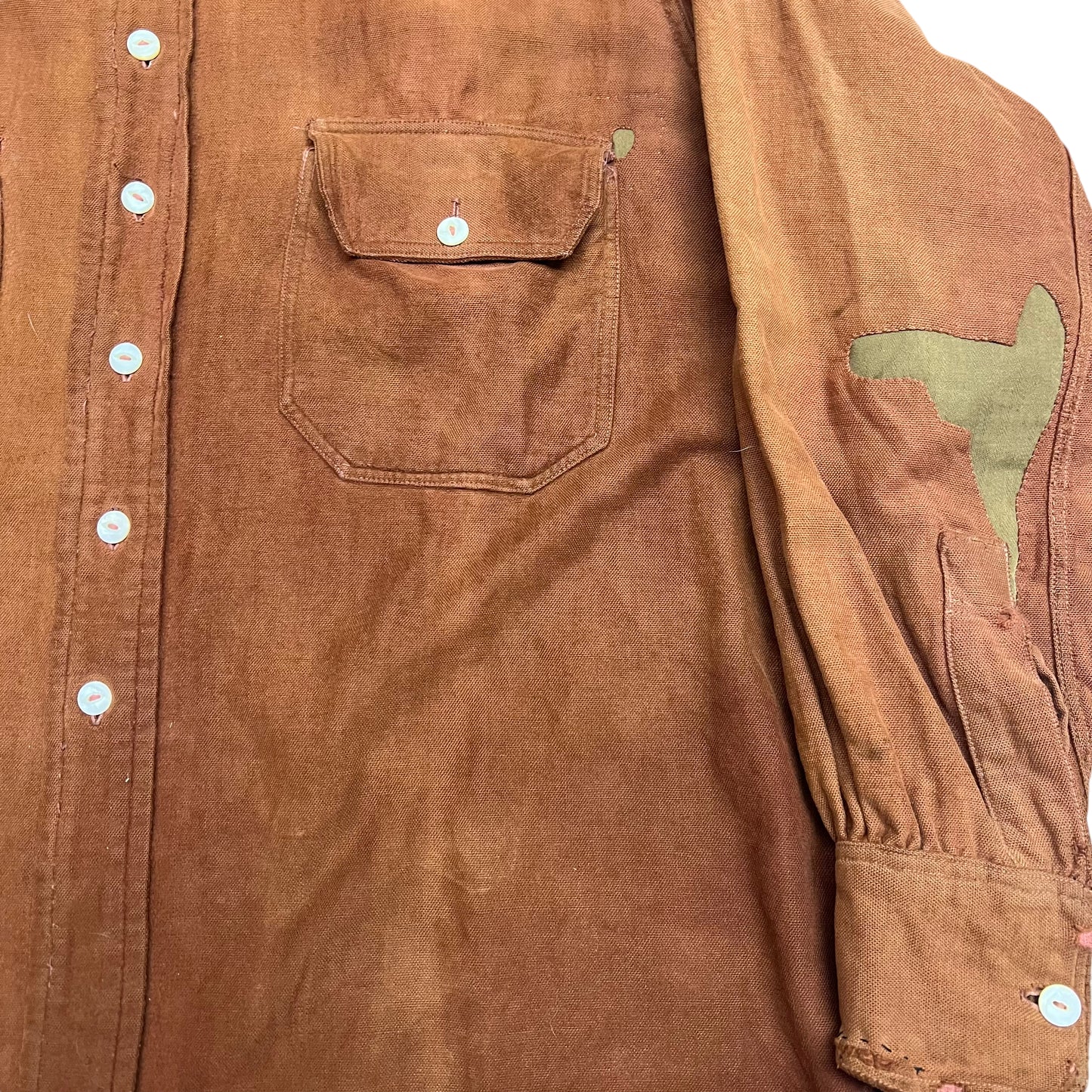 1930s J.C. Penney orange suede moleskin work shirt flannel (XL)