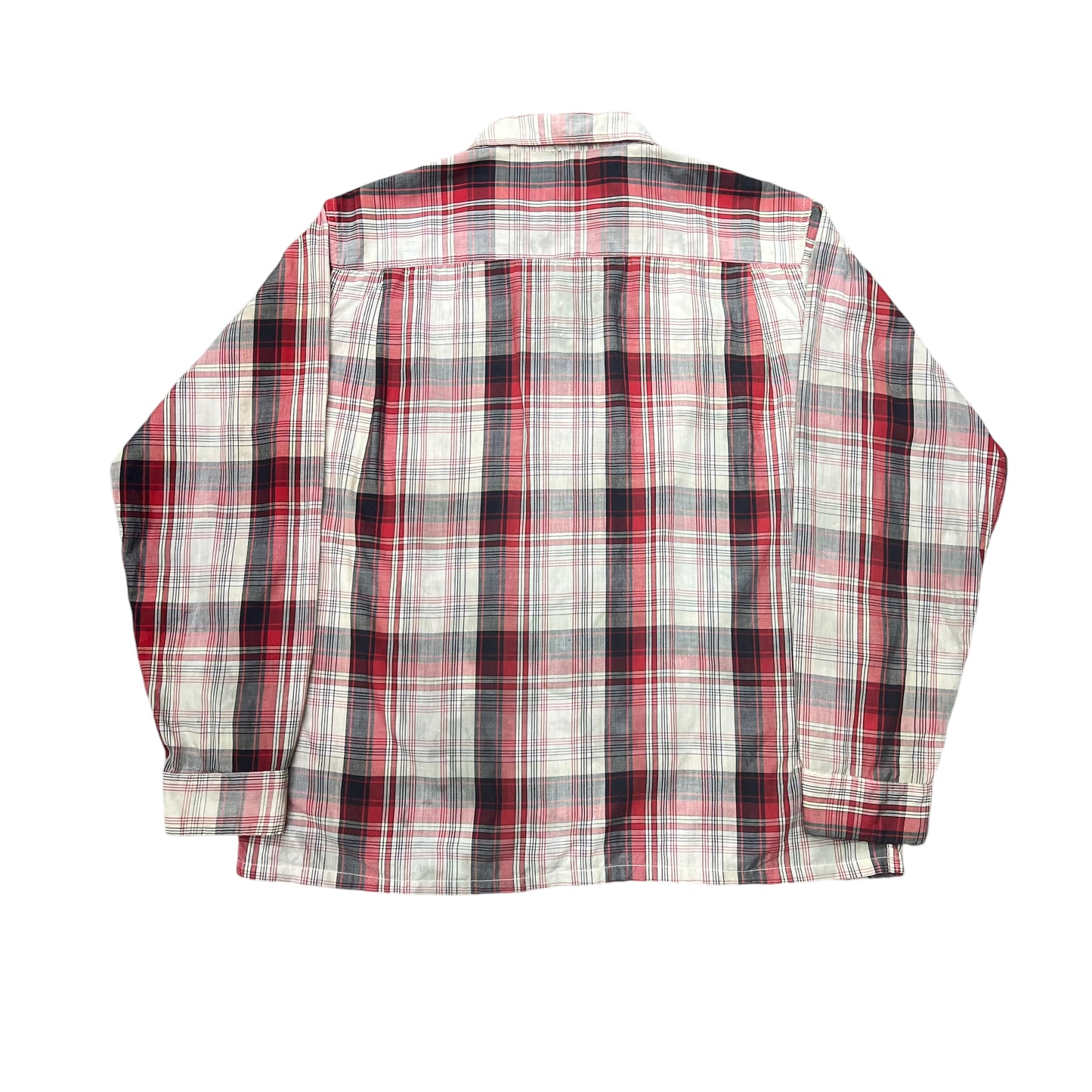 1950s Dee Cee red plaid cotton loop collar shirt (L)