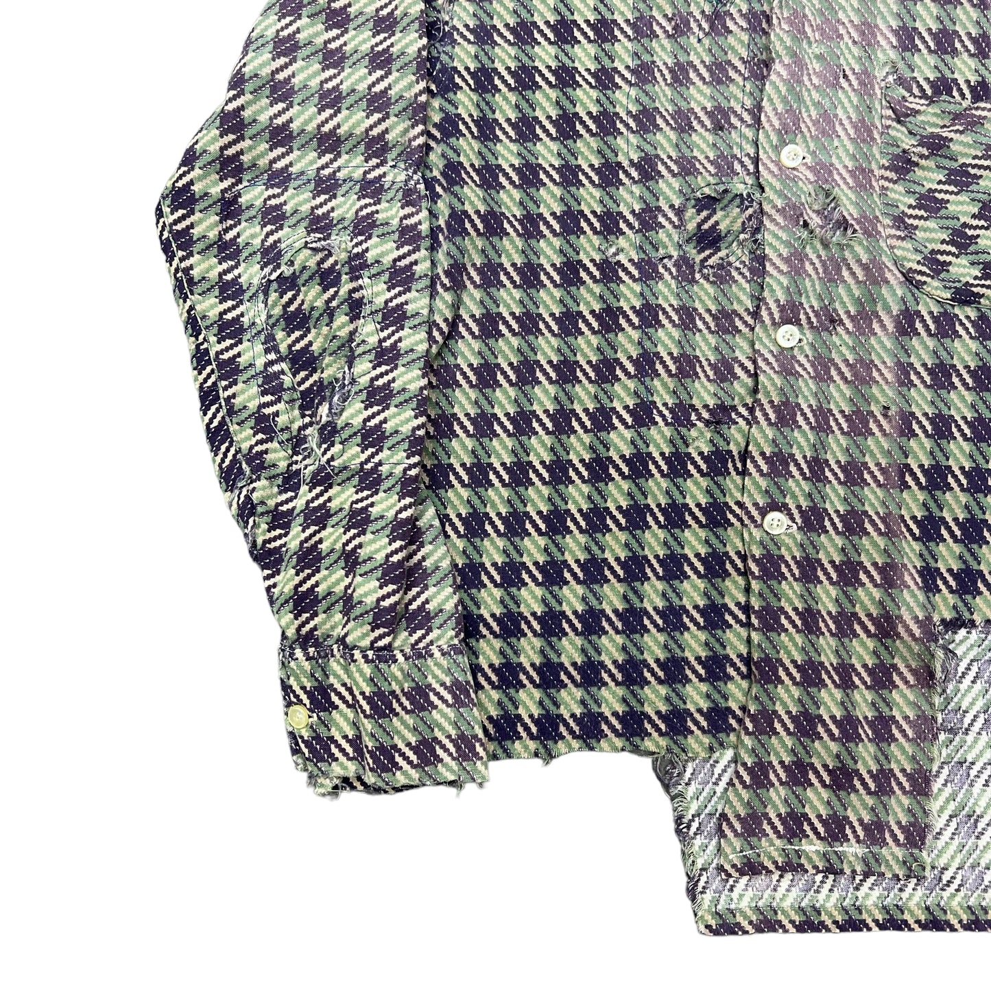 1950s Distressed green/purple houndstooth cotton shirt flannel (M)