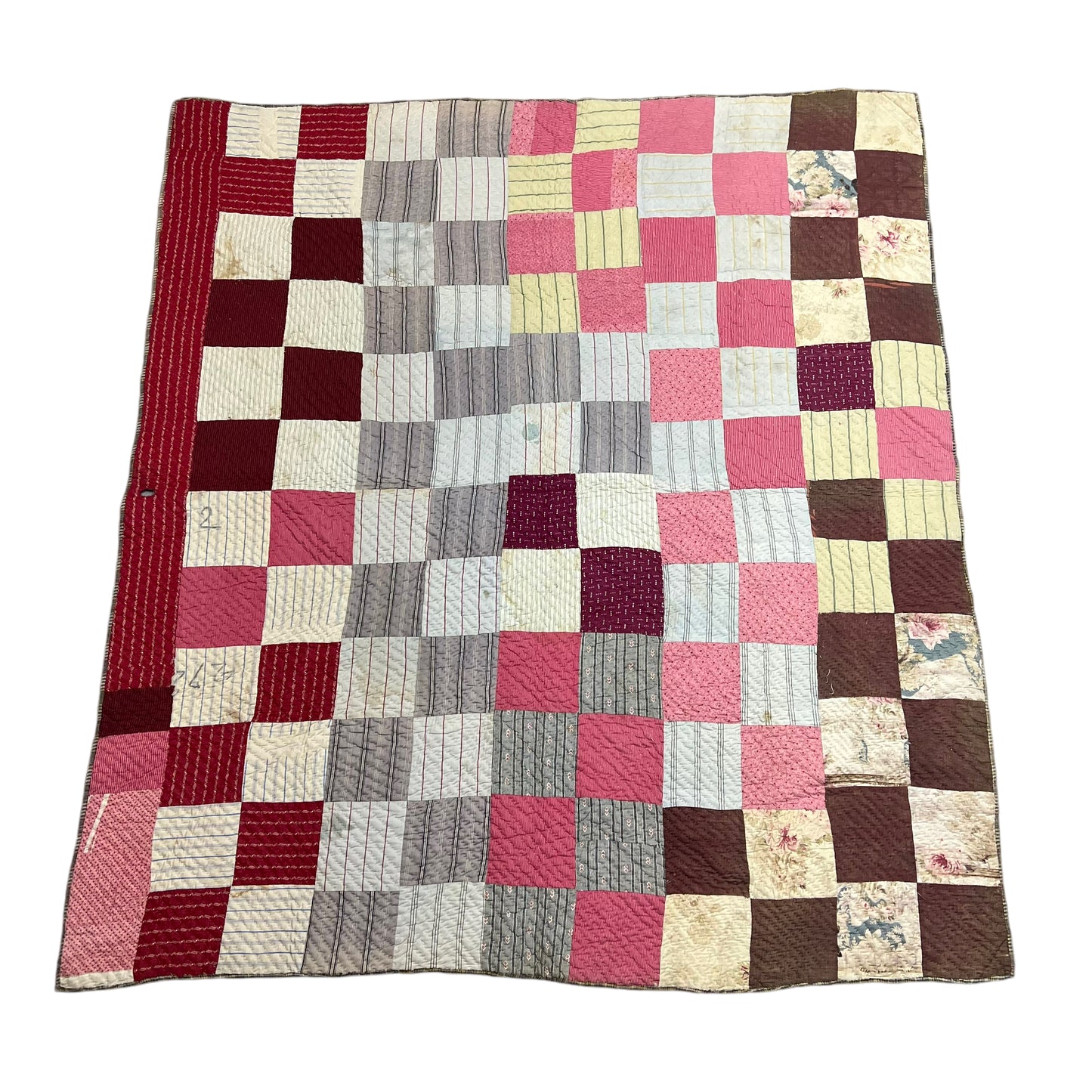 1910s-1930s Square patch quilt (73”x66”)