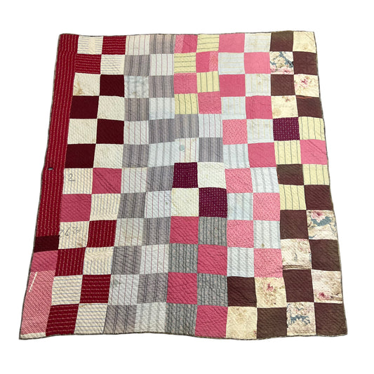 1910s-1930s Square patch quilt (73”x66”)