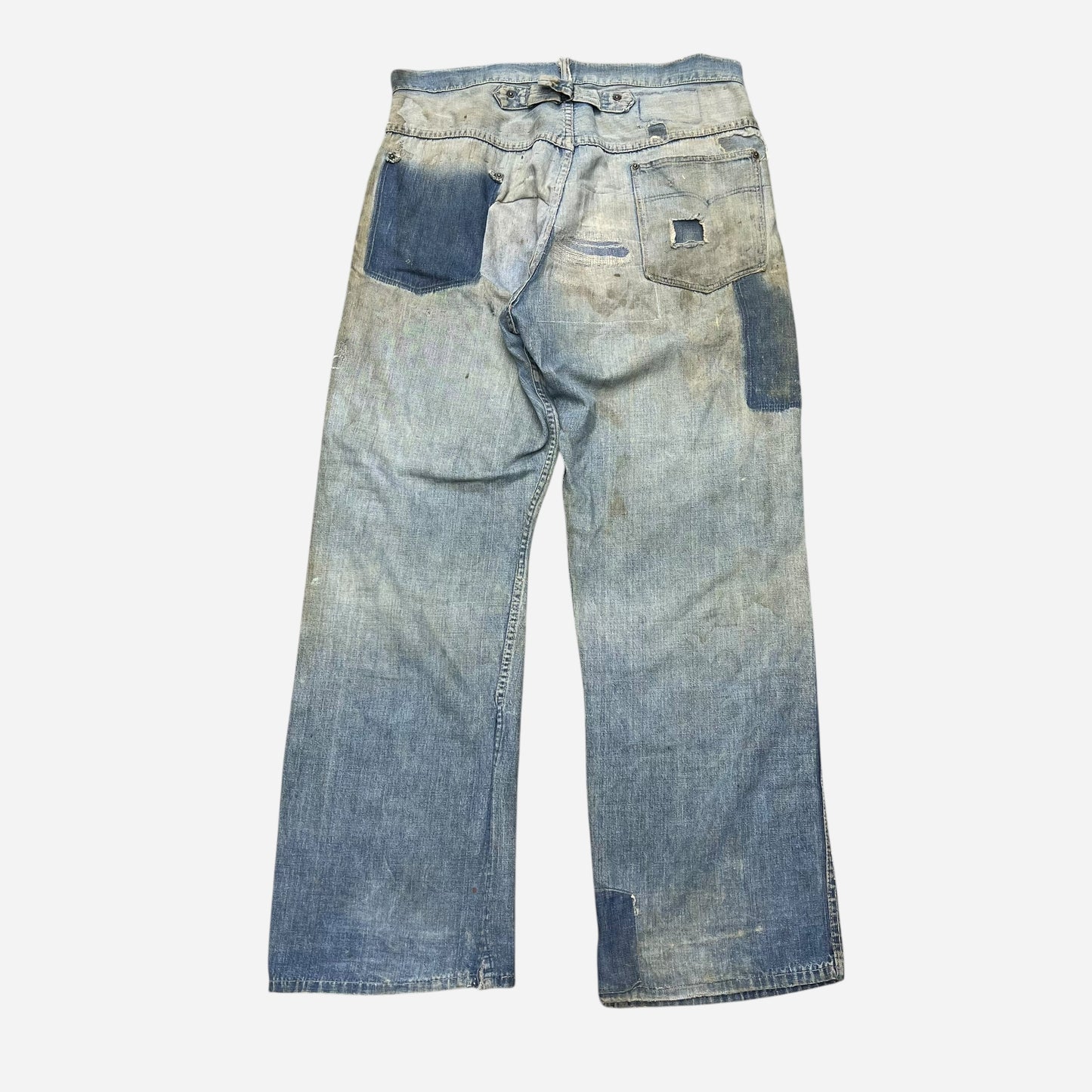 1940s WWII Laurel leaf button buckle back denim (35w)