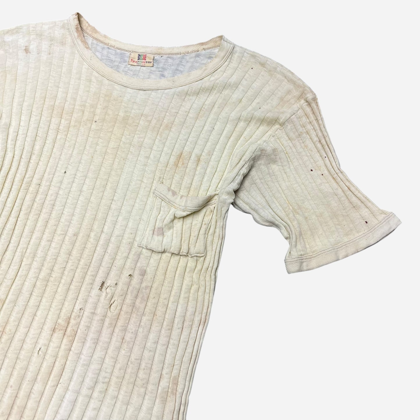 1930s 1940s Hanes ribbed cotton pocket t shirt (M)