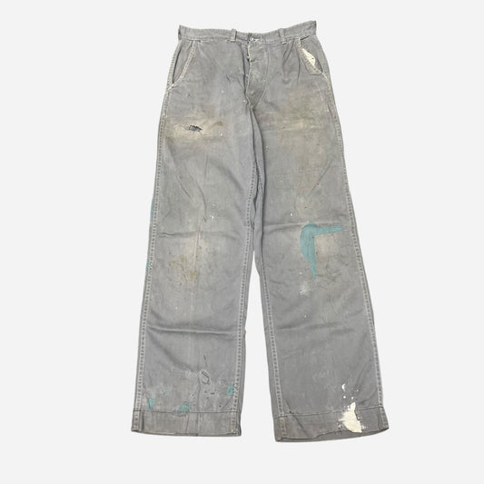 1950s Button fly gray repaired chino work pants (29w)