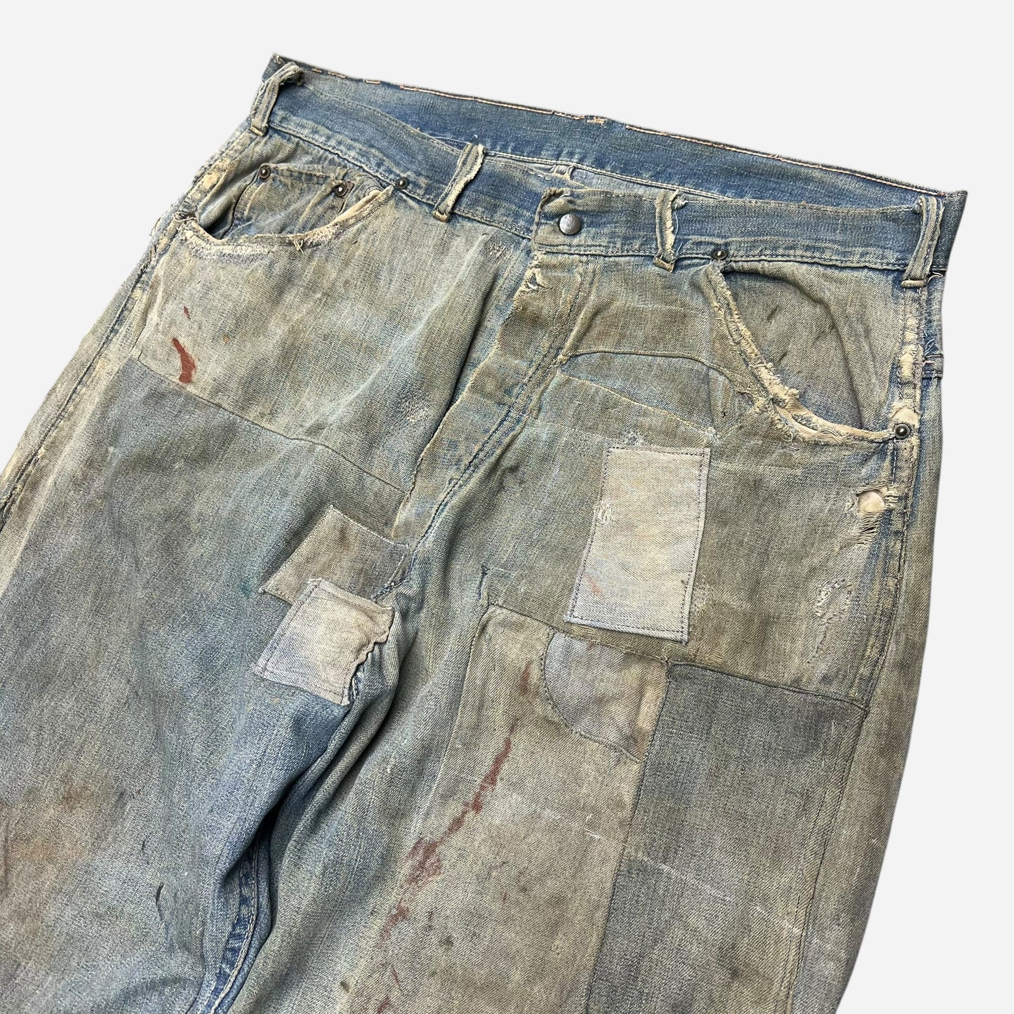 1940s WWII Laurel leaf button buckle back denim (35w)