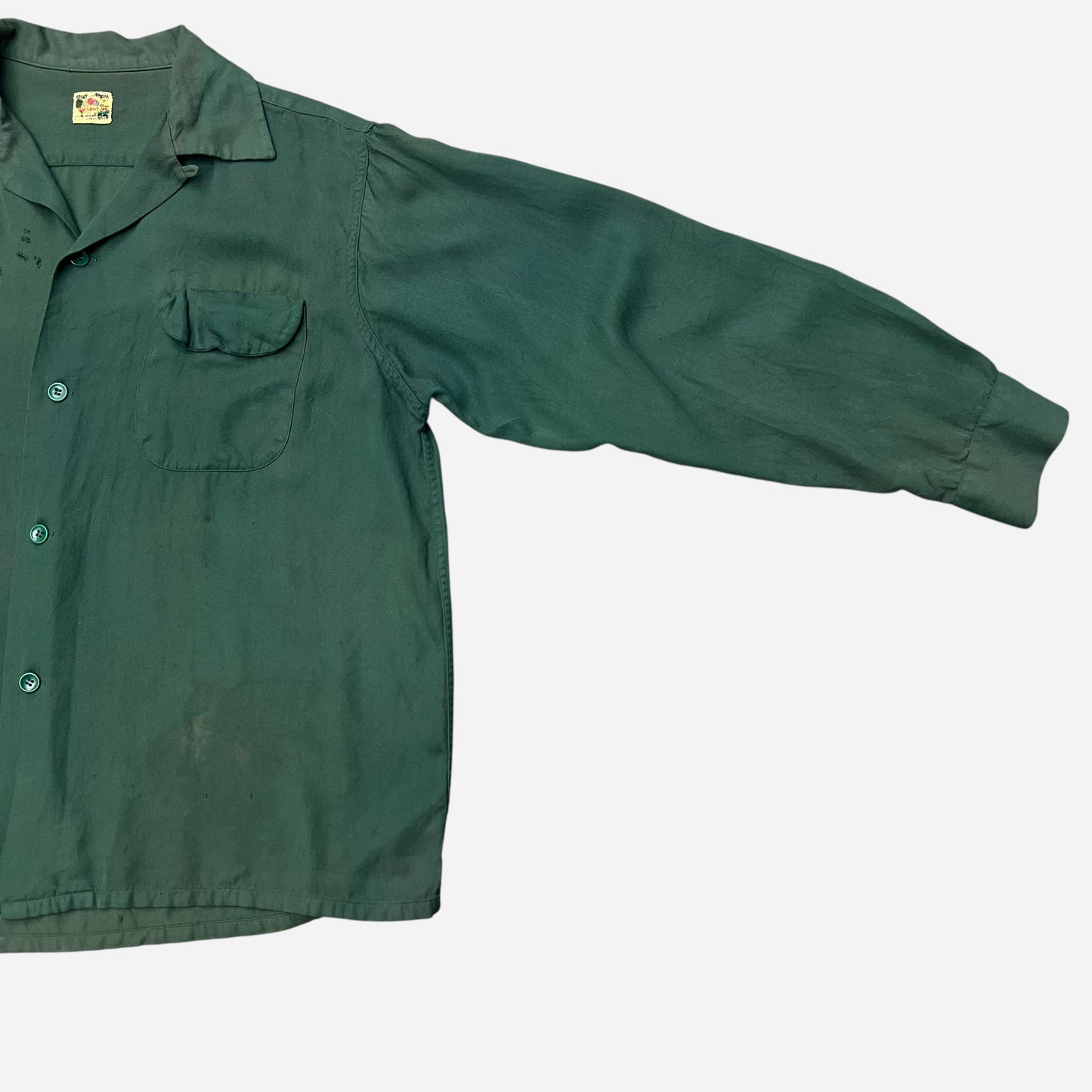 1950s Green fotl rayon loop collar shirt (M/L)