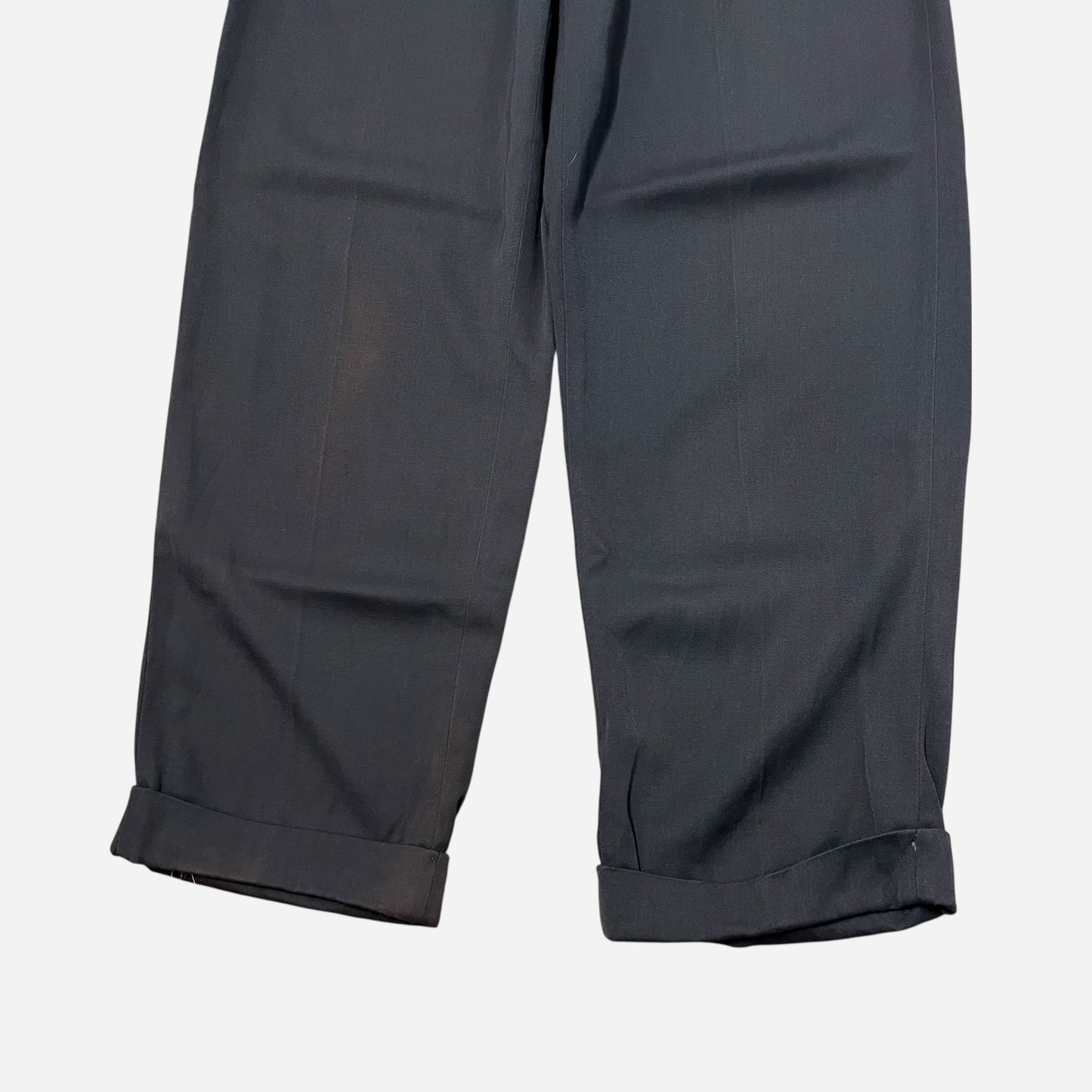 1950s Navy blue rayon pleated drop loop pants (28w)