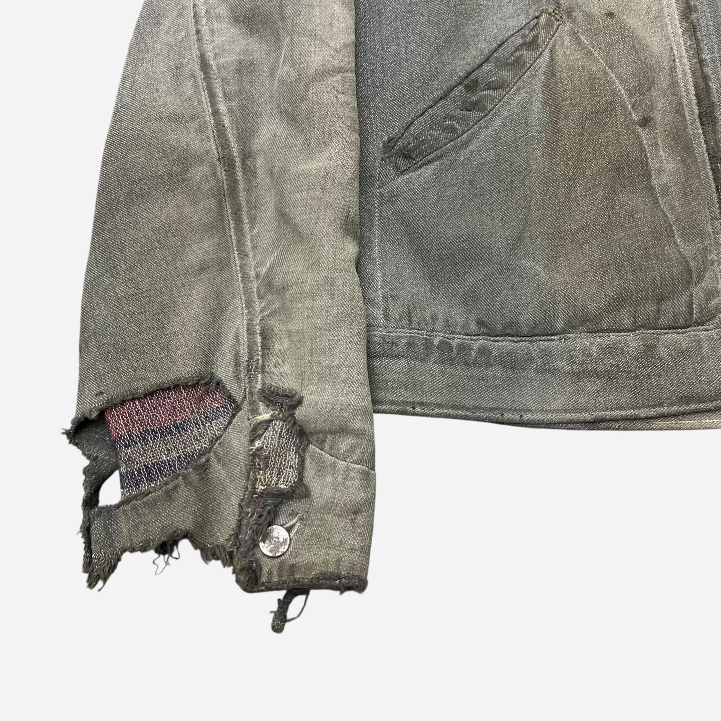 1940s 1950s Cotton salt & pepper distressed work jacket (L/XL)