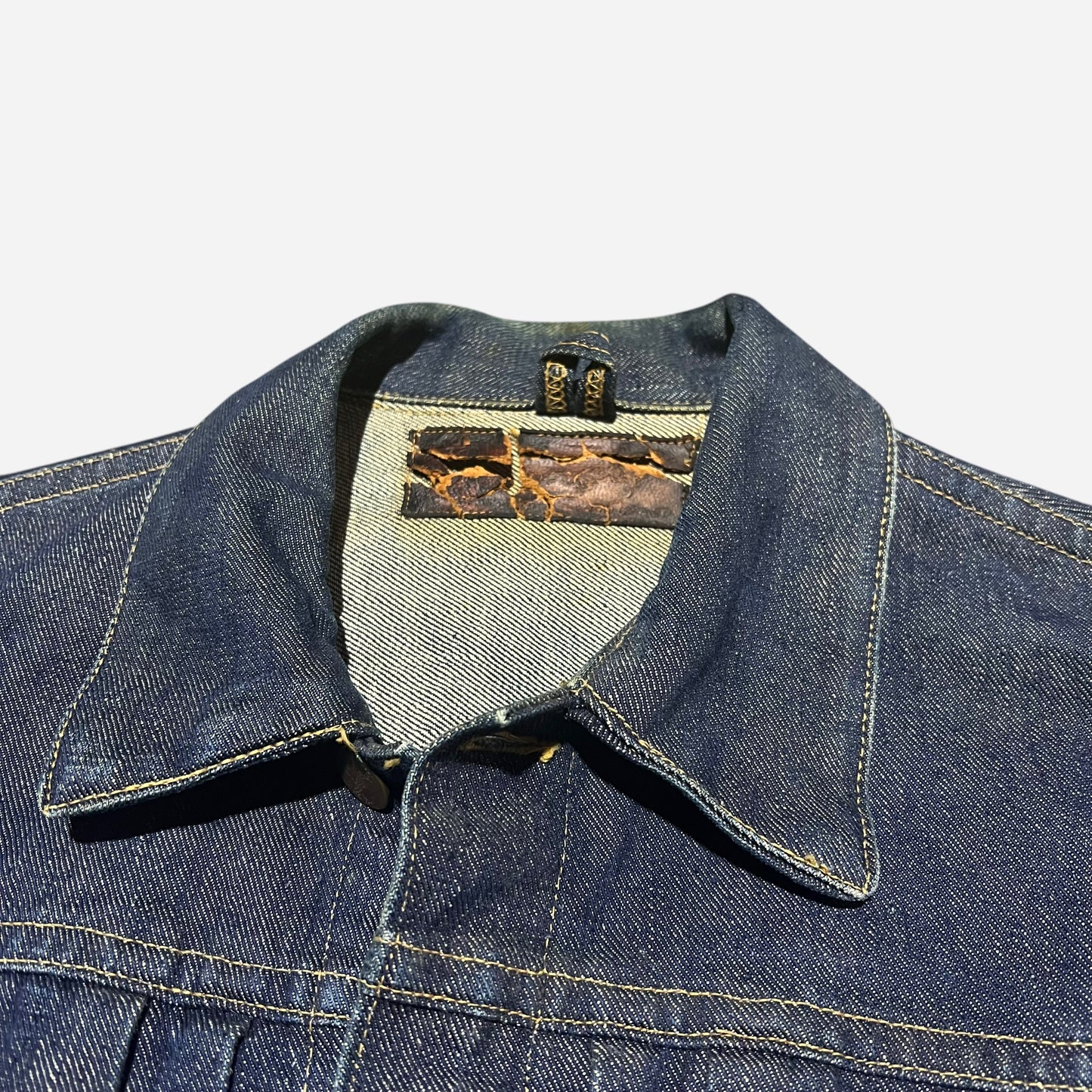 1940s Wrangler 11MJ proto dark wash denim jacket chain stitch embroidered Greensboro High School (38)