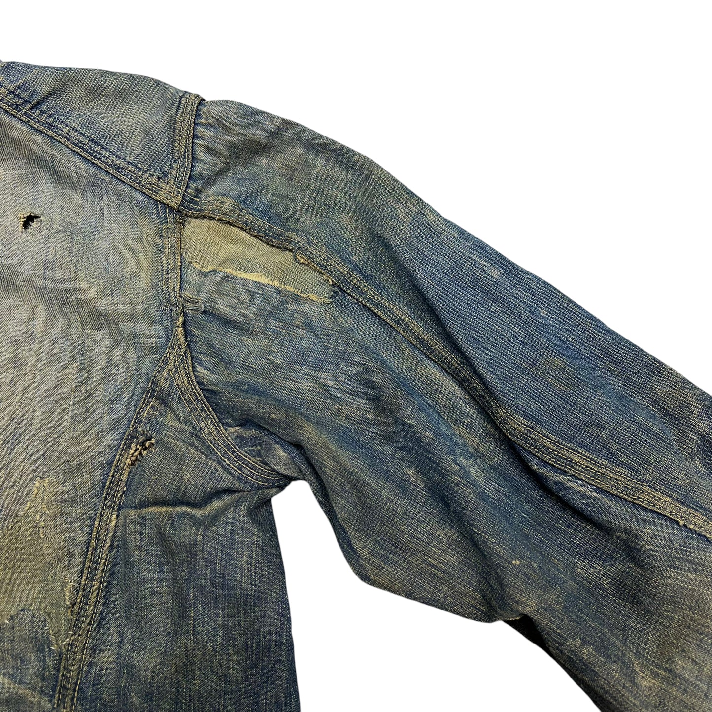 1920s Allen Overall repaired denim chore coat (M)