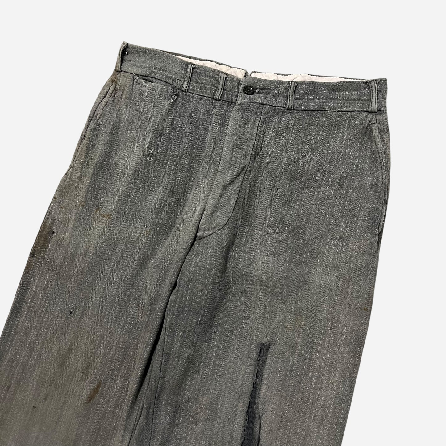 1940s Gray sun faded pattern heavy cotton button fly pants (30w)