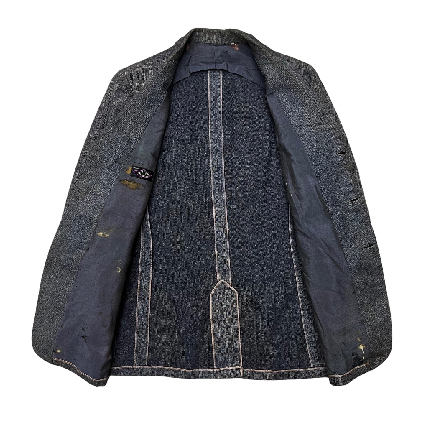 1920s Faded distressed grey herringbone work suit jacket (M/L)