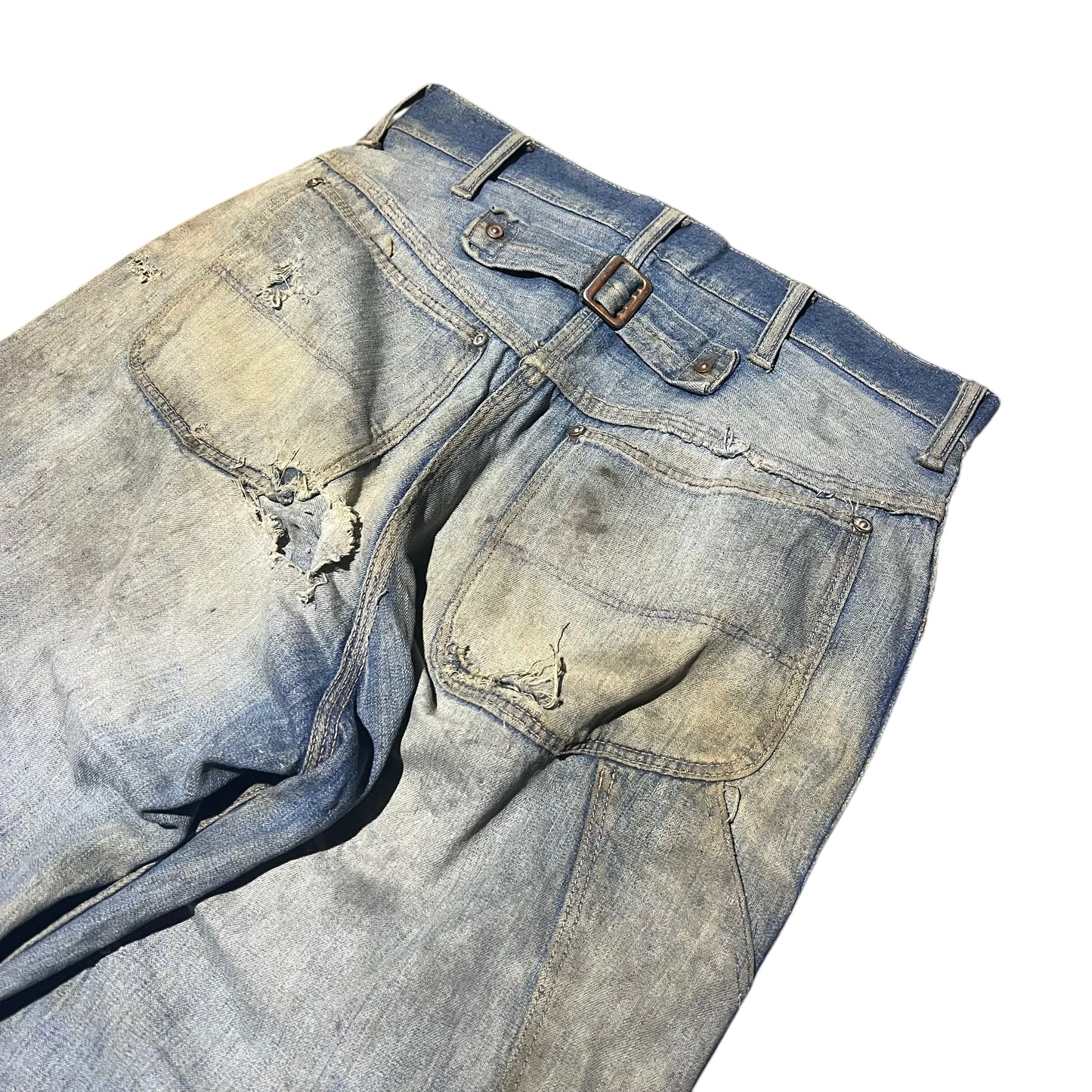 1930s Buckle back unbranded donut button denim jeans (29w)