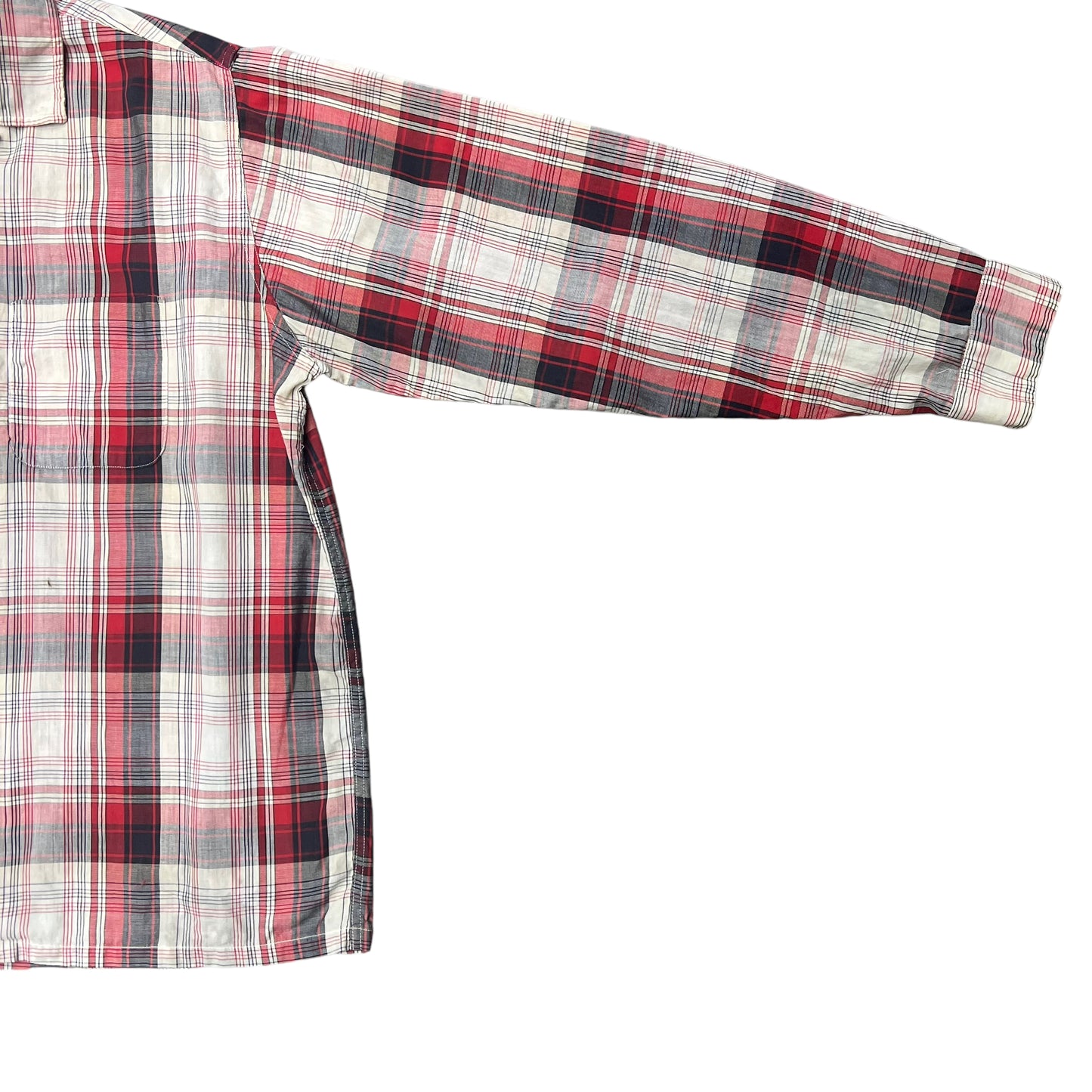 1950s Dee Cee red plaid cotton loop collar shirt (L)