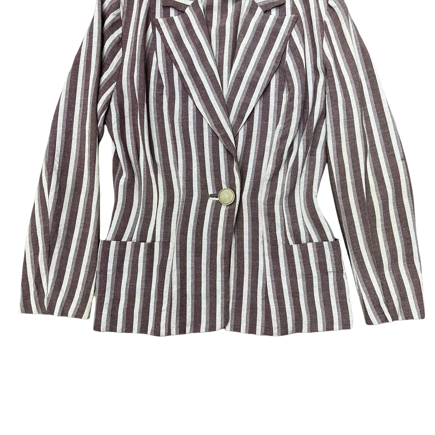 1920s 1930s Women’s brown striped rayon/linen blazer jacket (M)