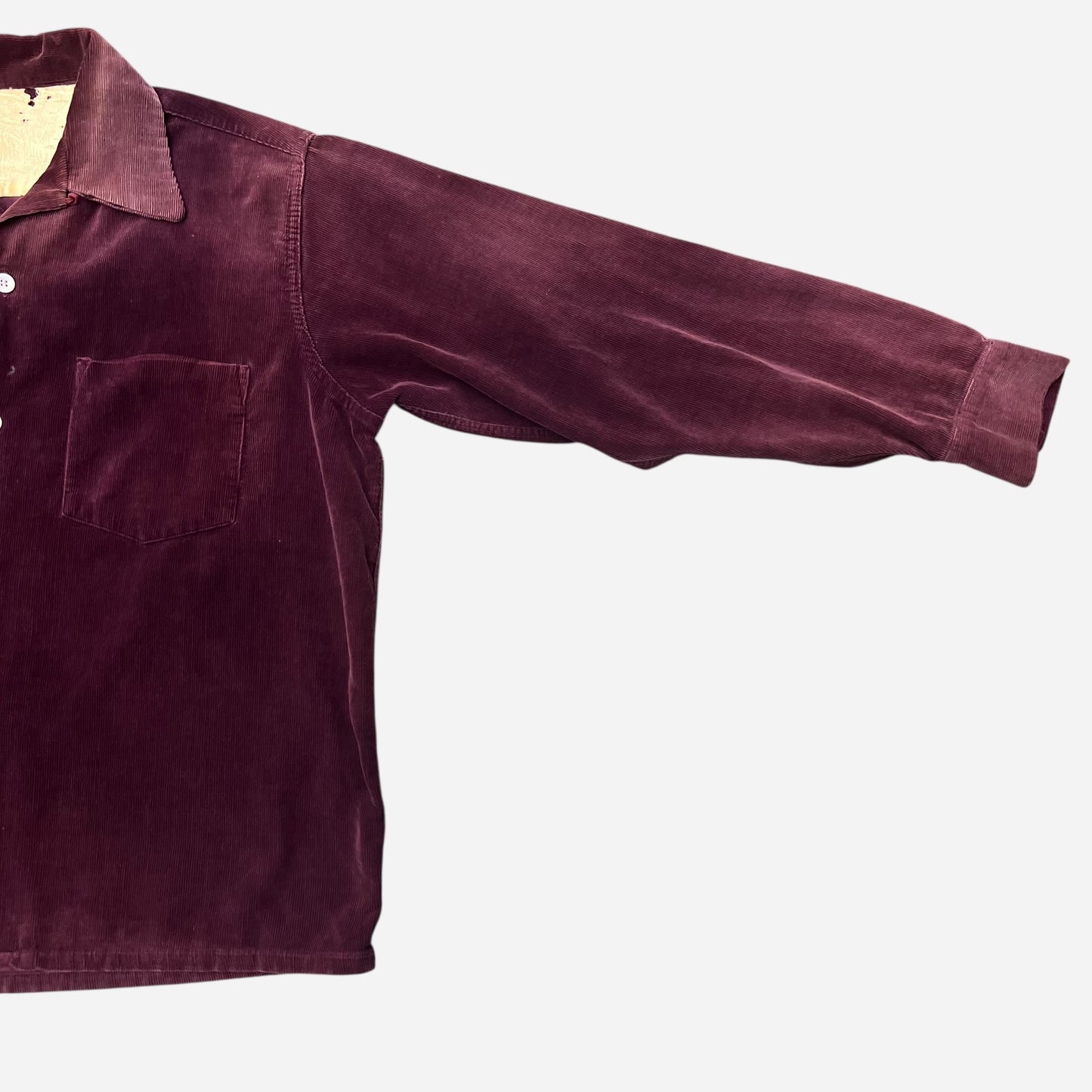1950s Burgundy corduroy loop collar shirt farmer worn (M/L)