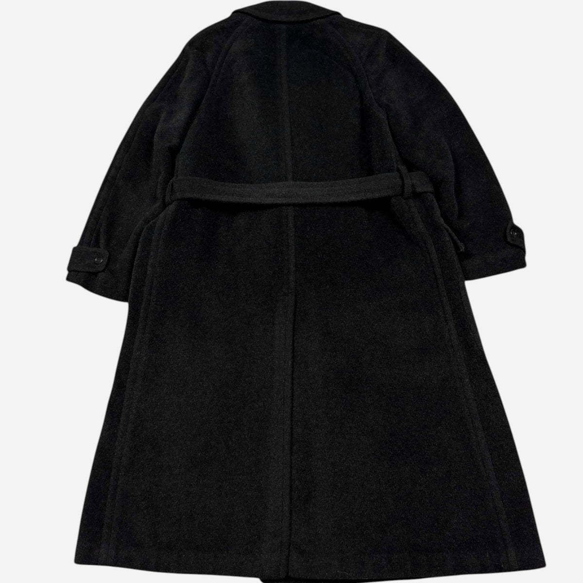 1930s Abercrombie & Fitch black double breasted wool belted long coat (L)
