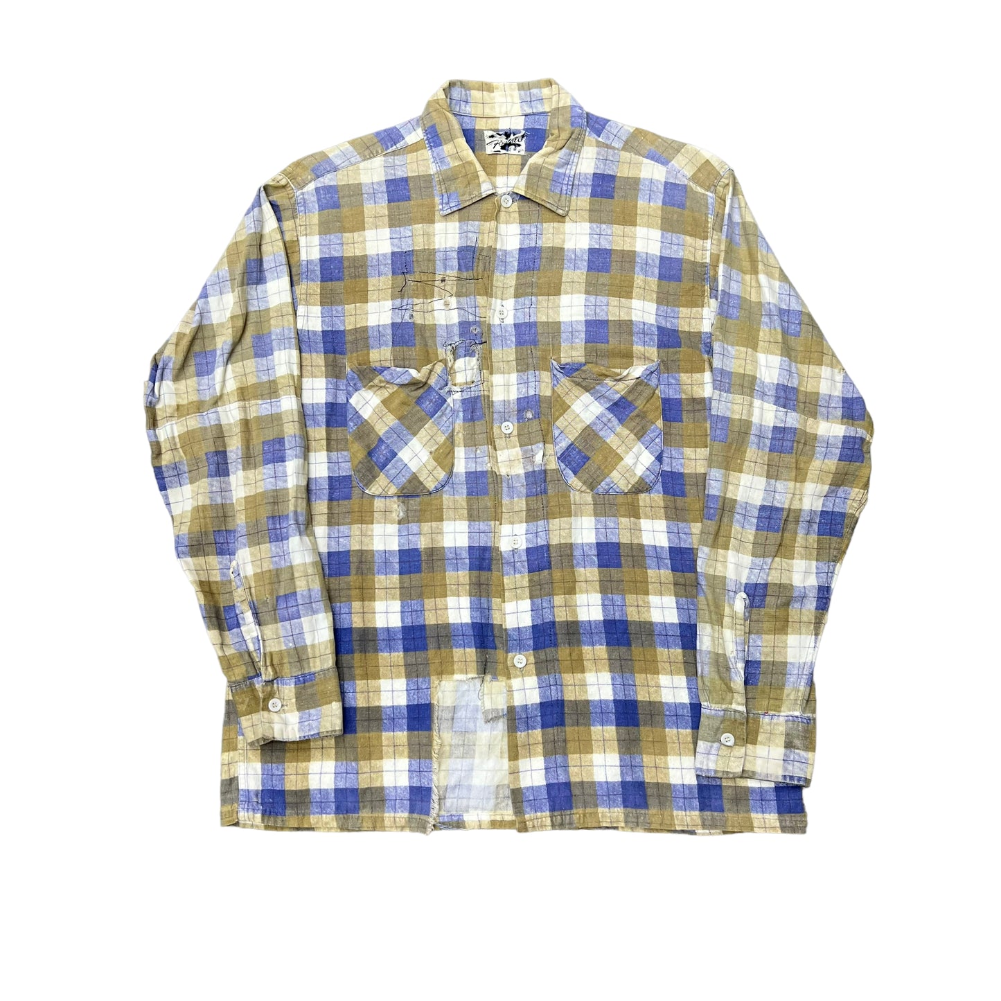 1950s Foxdale repaired cotton plaid shirt flannel (M)