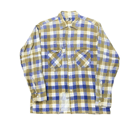 1950s Foxdale repaired cotton plaid shirt flannel (M)