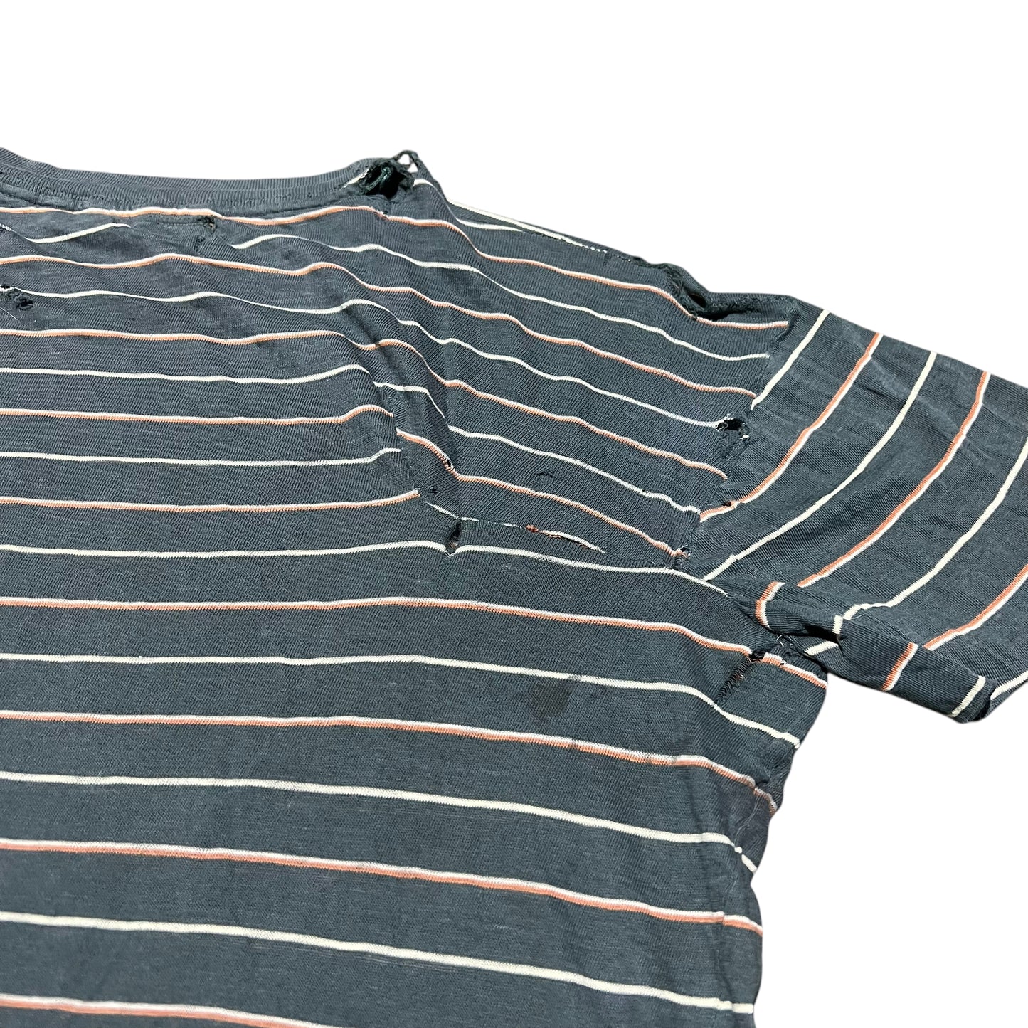 1940s Distressed green cotton striped pocket t shirt (M)