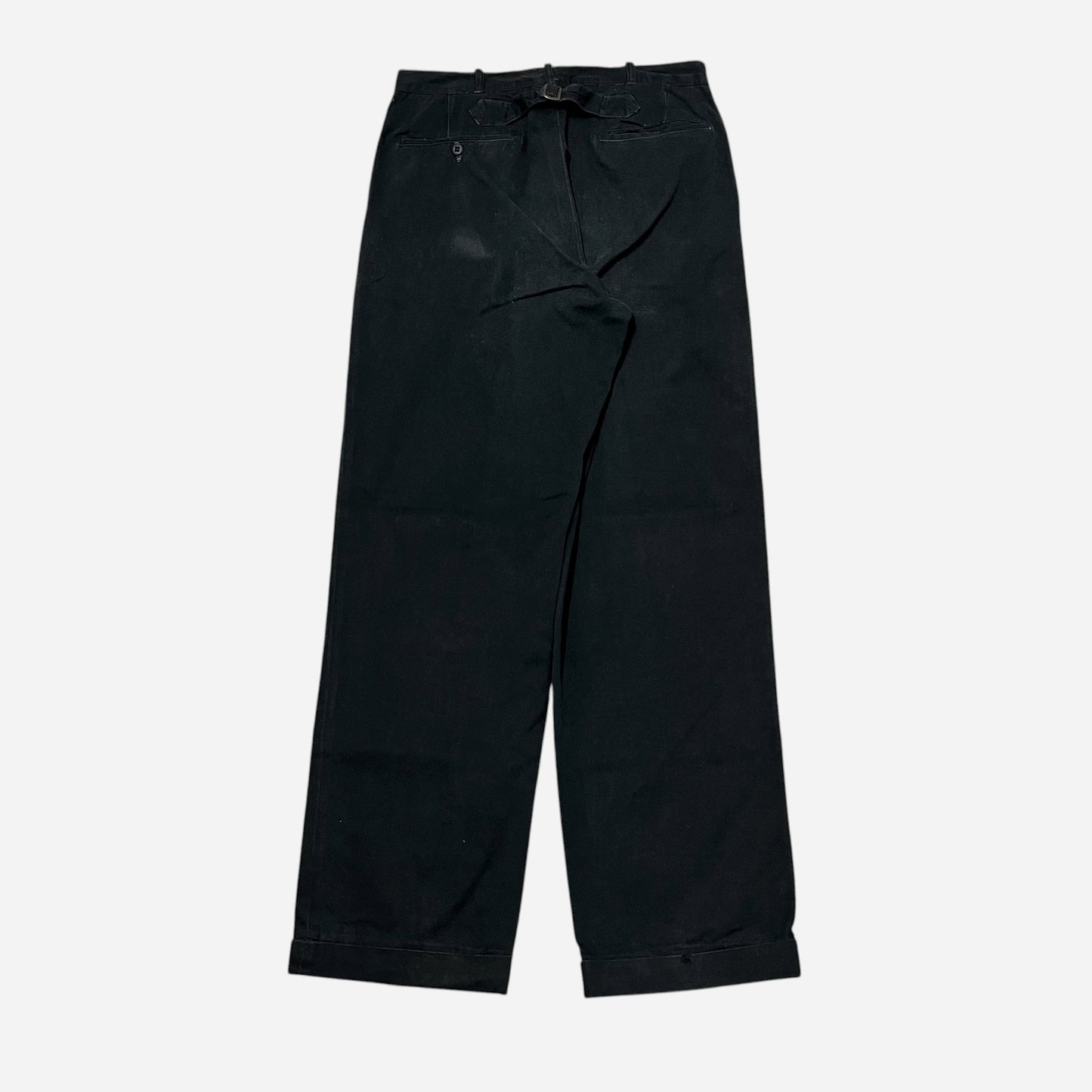 1950s Black cotton buckle back pants (30w)