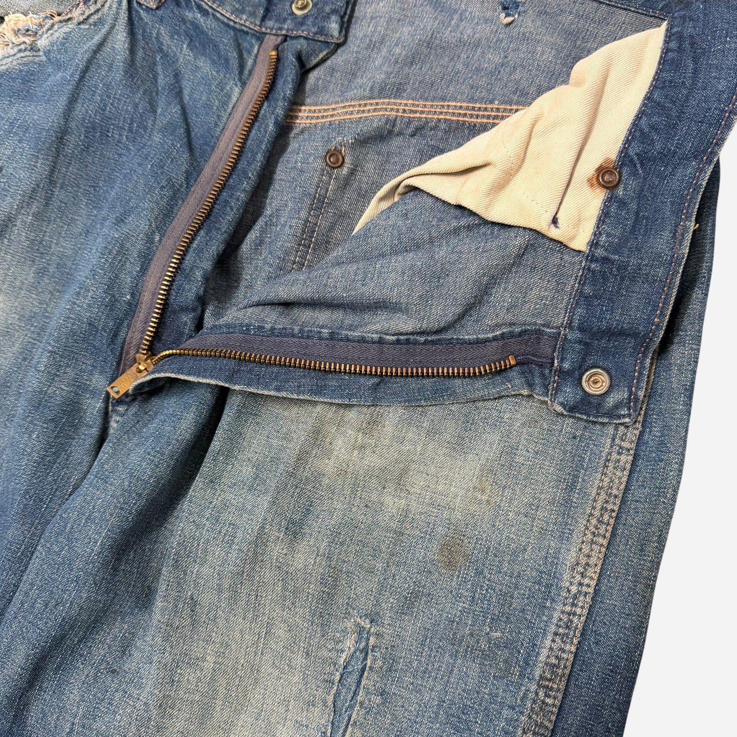 1950s Sanforized denim repaired carpenter jeans (33w)