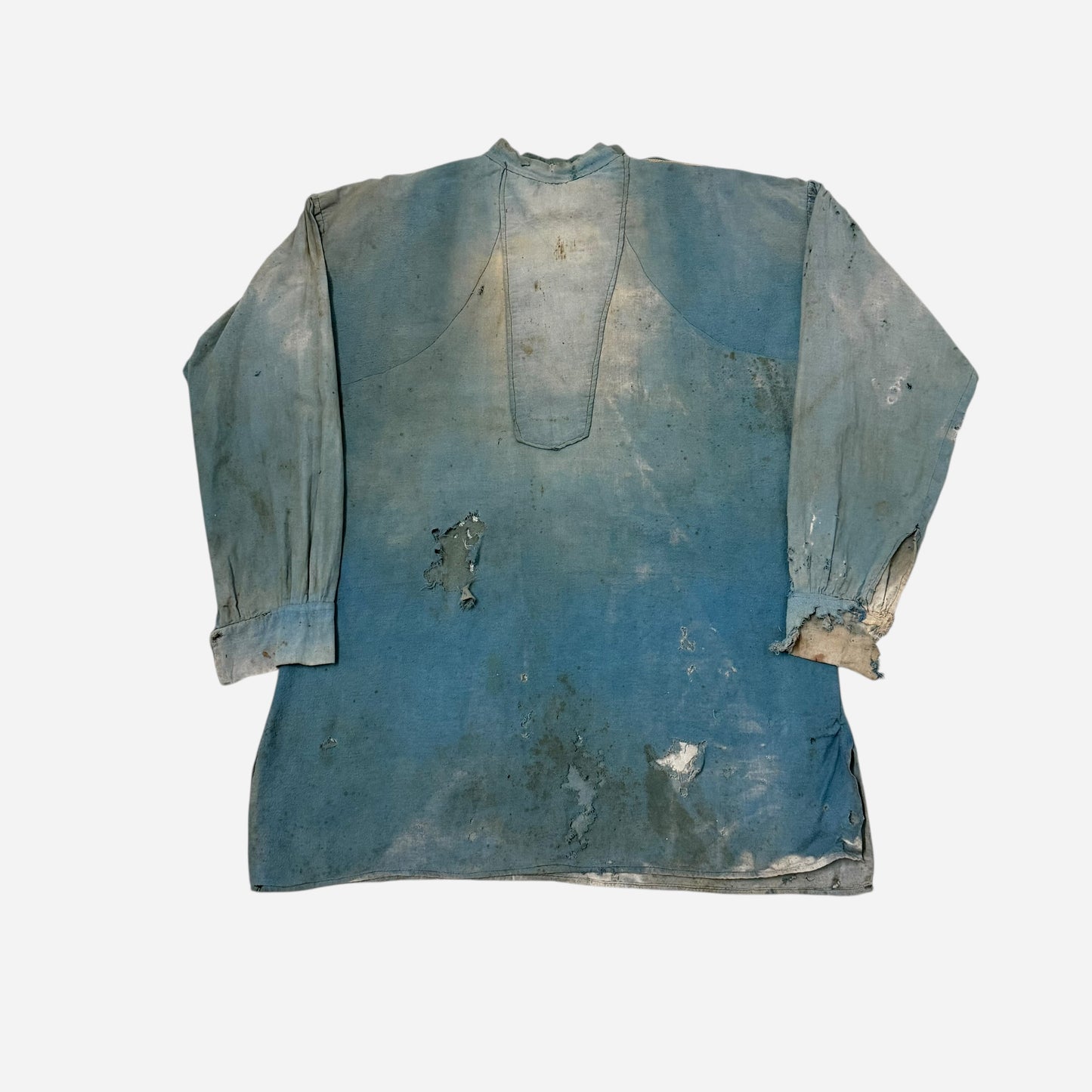 1880s Shoulder button blue cotton flannel work shirt (M)