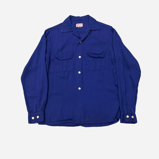 1950s Blue rayon loop collar shirt (M)
