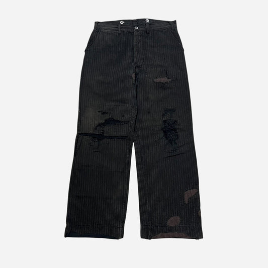 1930s Sweet Orr cotton striped salt & pepper heavily repaired pants (30w)