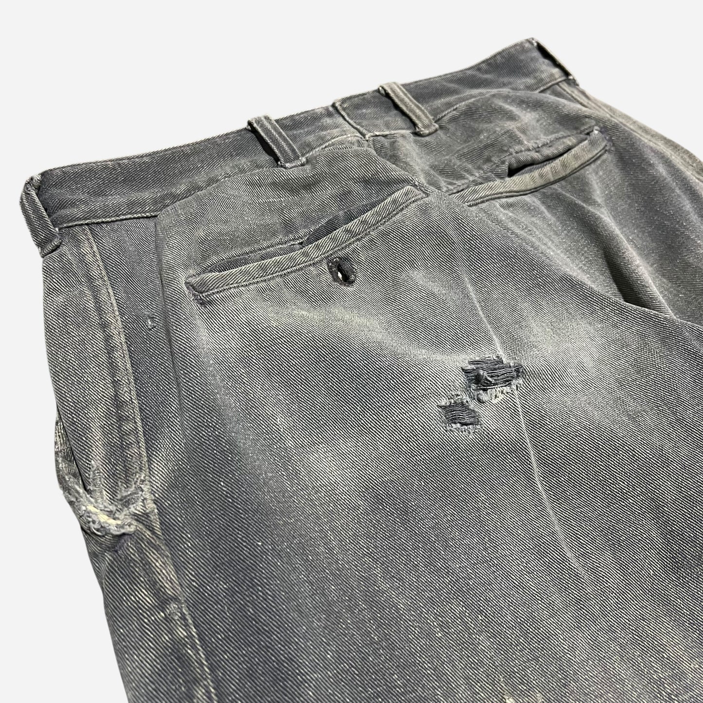 1940s Sweet Orr Ace button black sun faded denim/twill cotton repaired pants (30w)