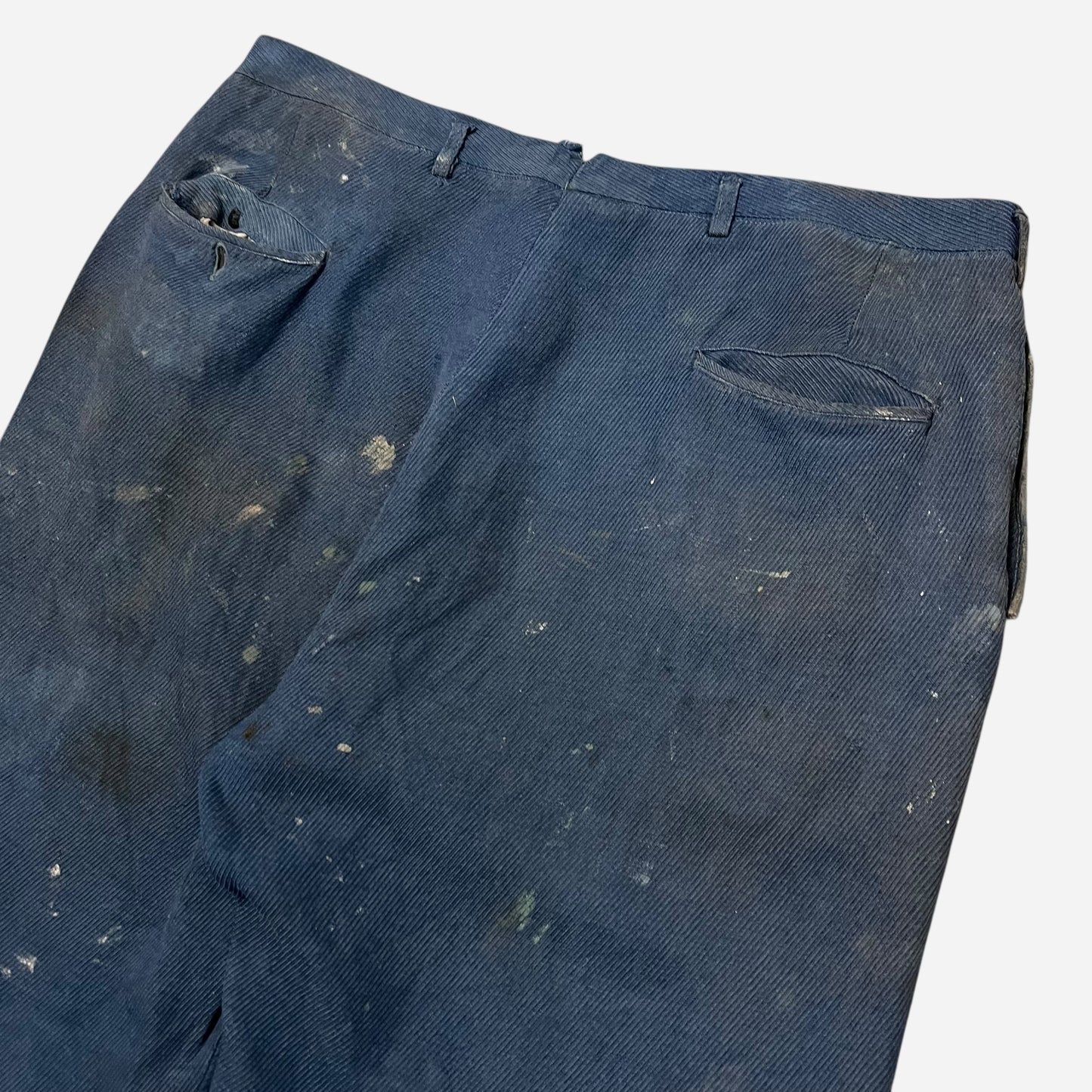 1940s Blue paint splatter cotton whipcord work pants (35w)