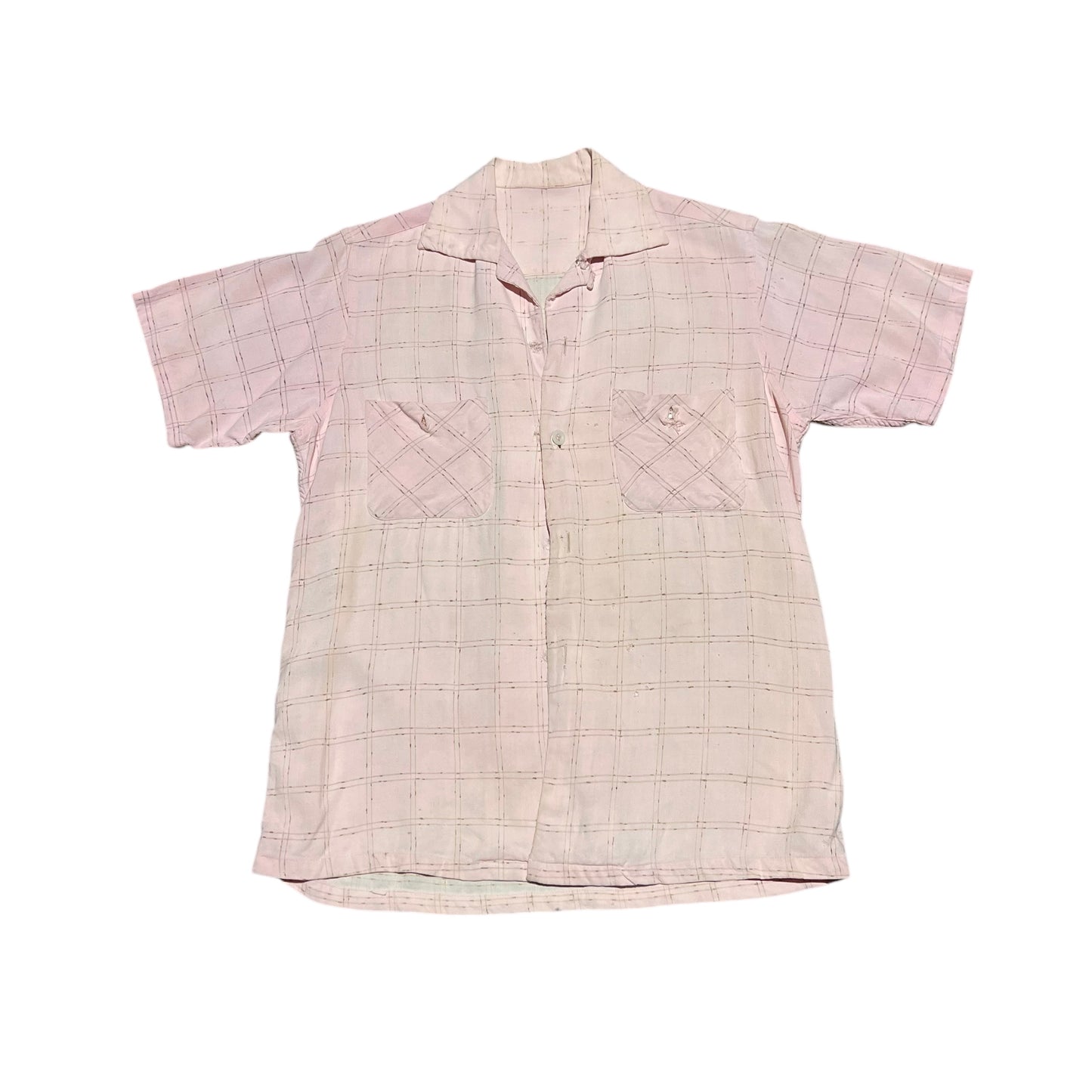1950s Pink fleck rayon loop collar shirt (S/M)