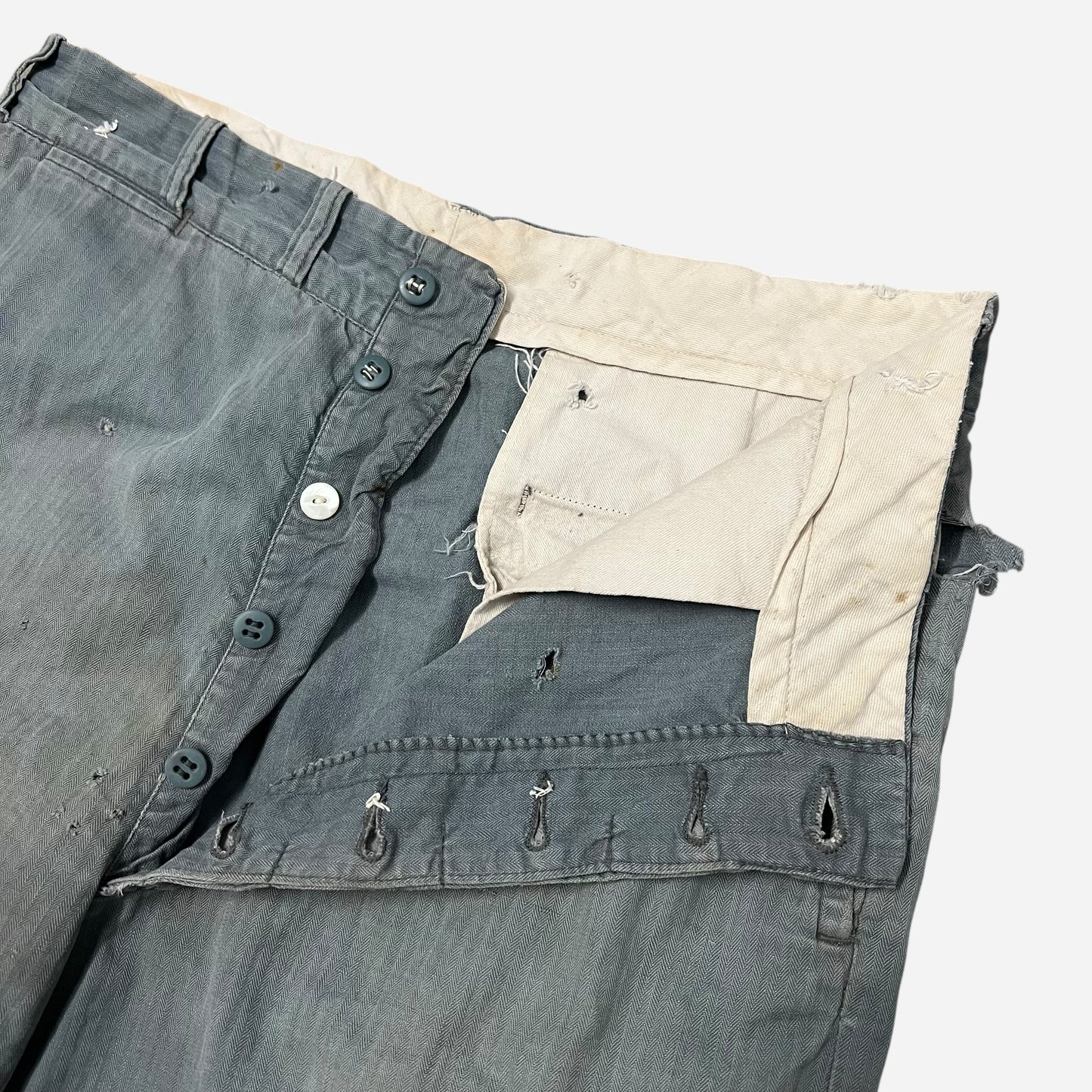1940s Blue cotton hbt button fly work pants (32w)
