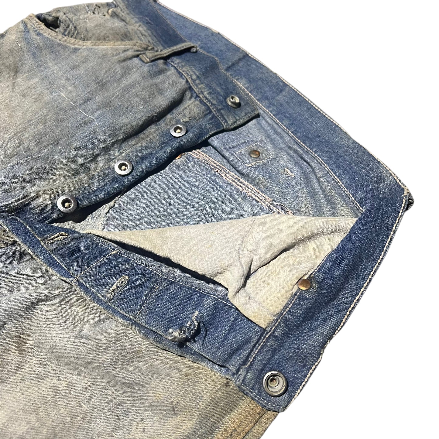 1930s Buckle back unbranded donut button denim jeans (29w)