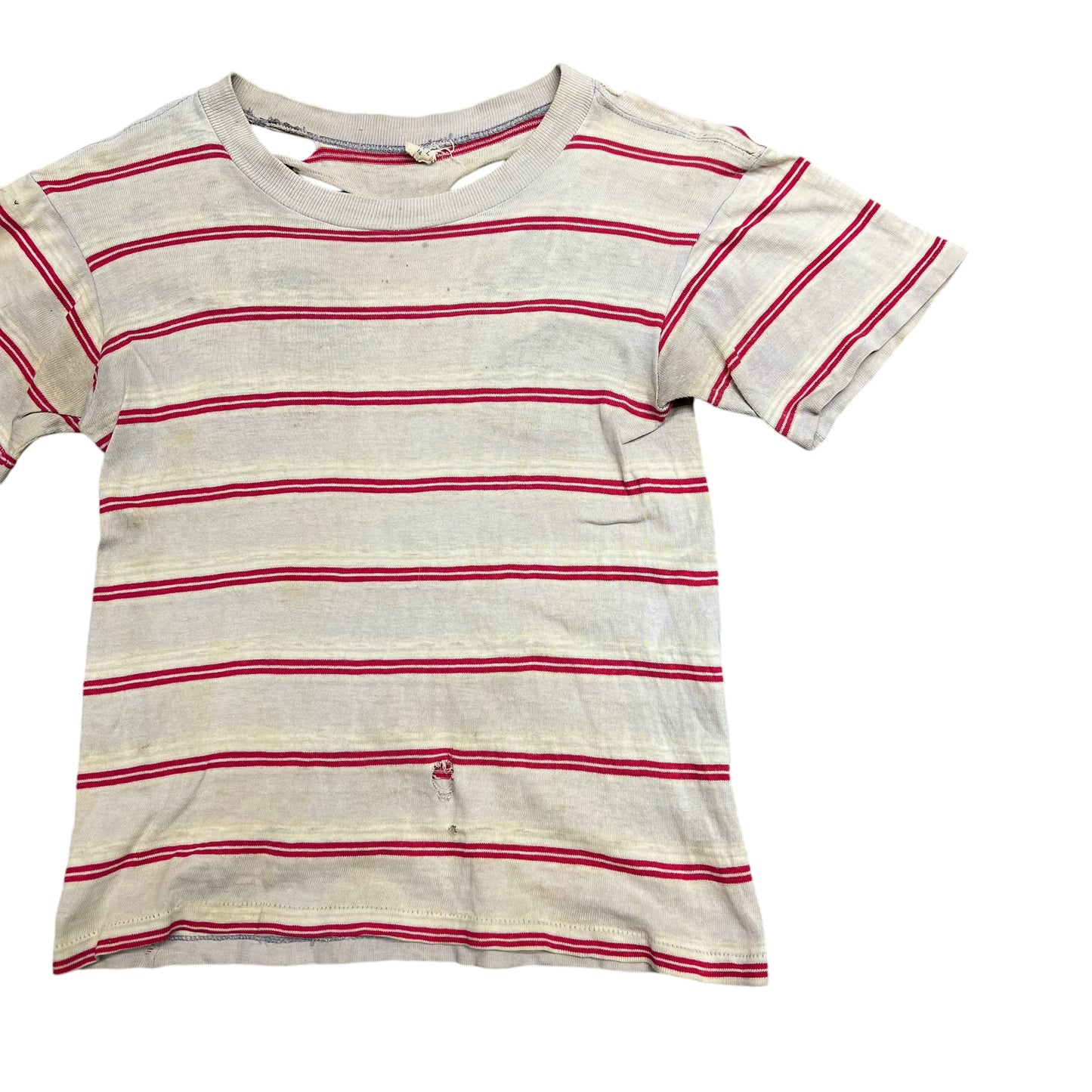 1940s Distressed red striped white t shirt (XS)