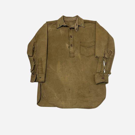1920s Green/brown wool chinstrap pullover work shirt (S)