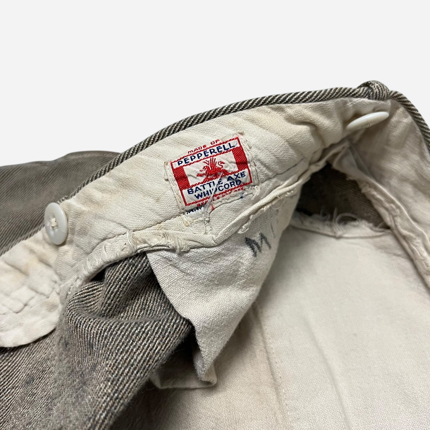 1940s Brown whipcord salt & pepper cotton button fly repaired work pants (36w)