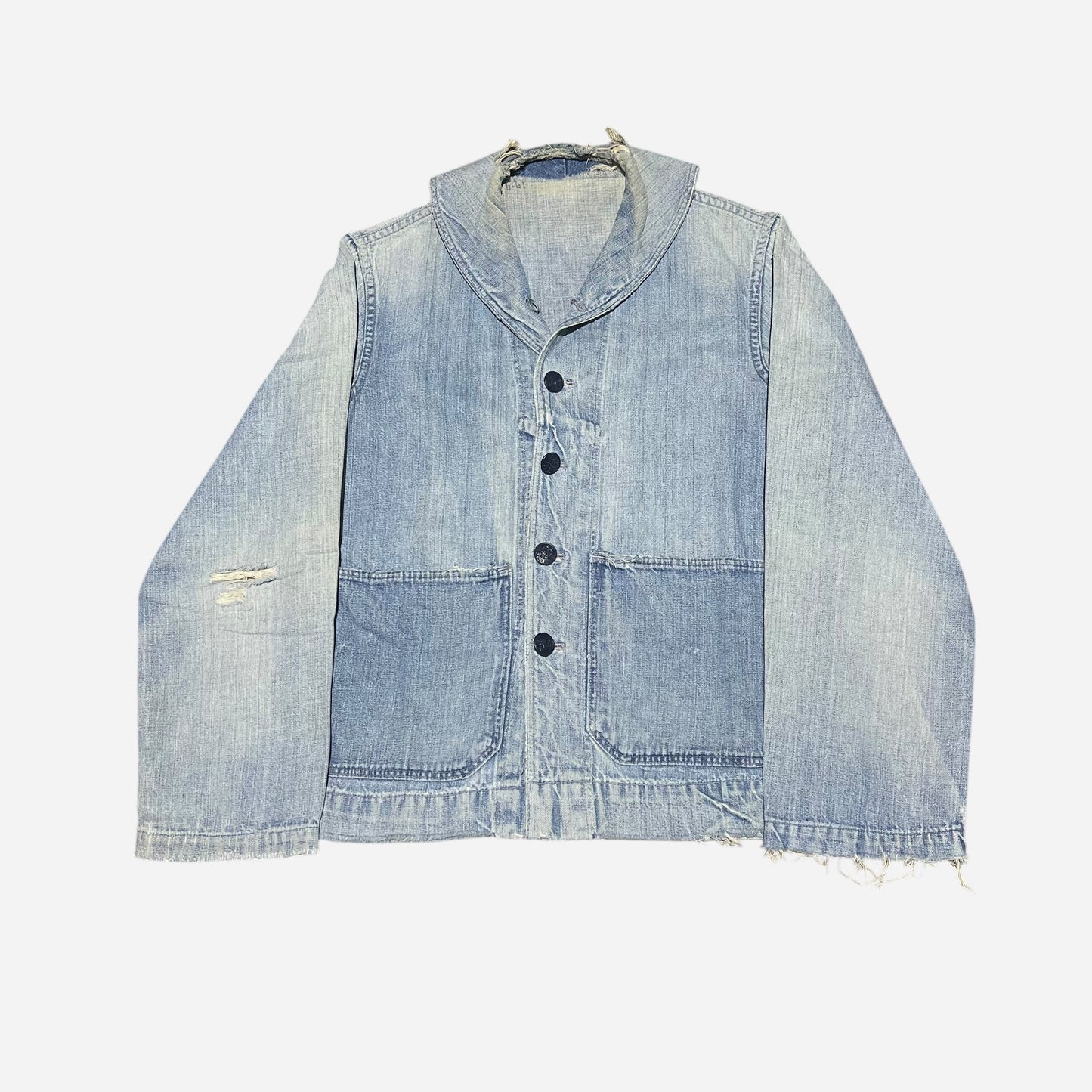 1940s WWII USN Shawl collar denim shirt jacket stenciled (S/M)