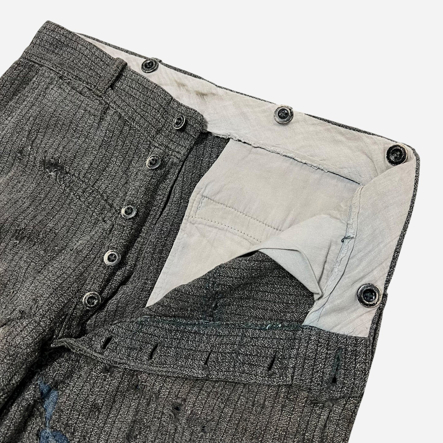 1930s Heavy weave cotton grid pattern repaired pants (31w)