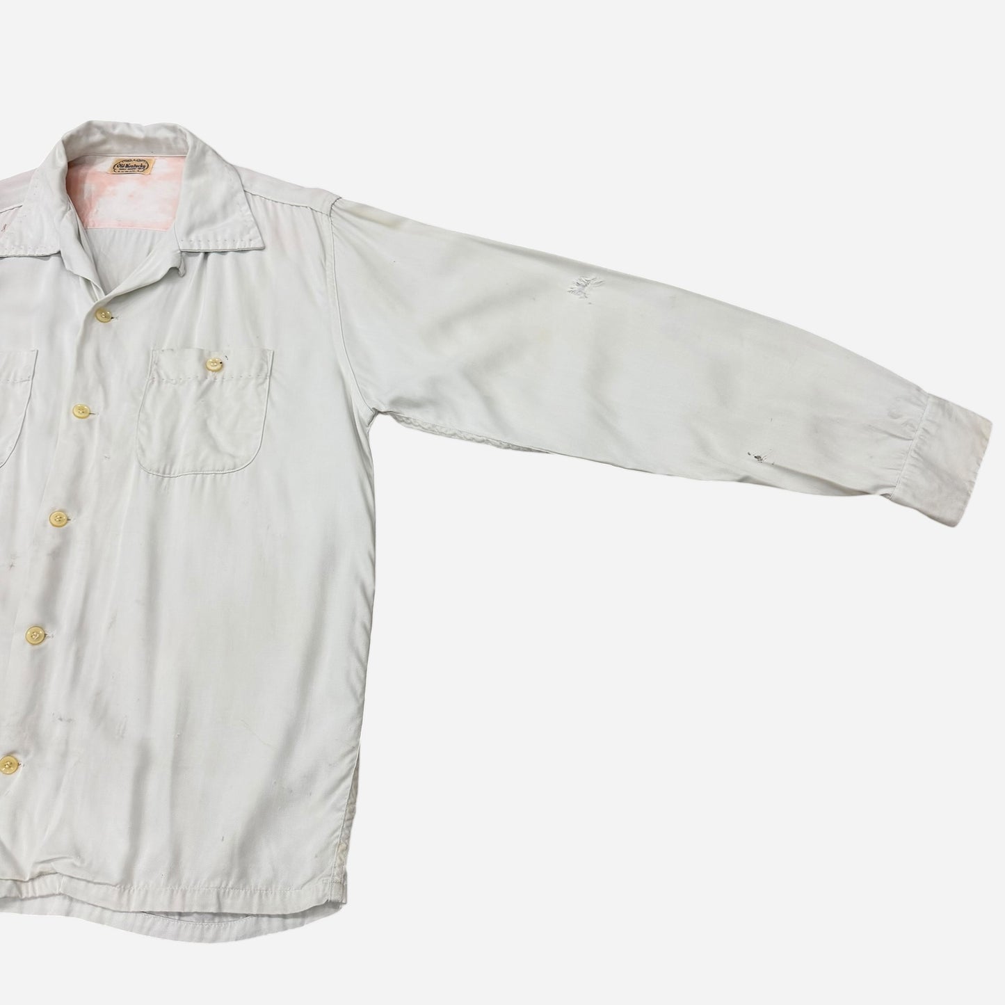 1950s White rayon loop collar shirt (M)