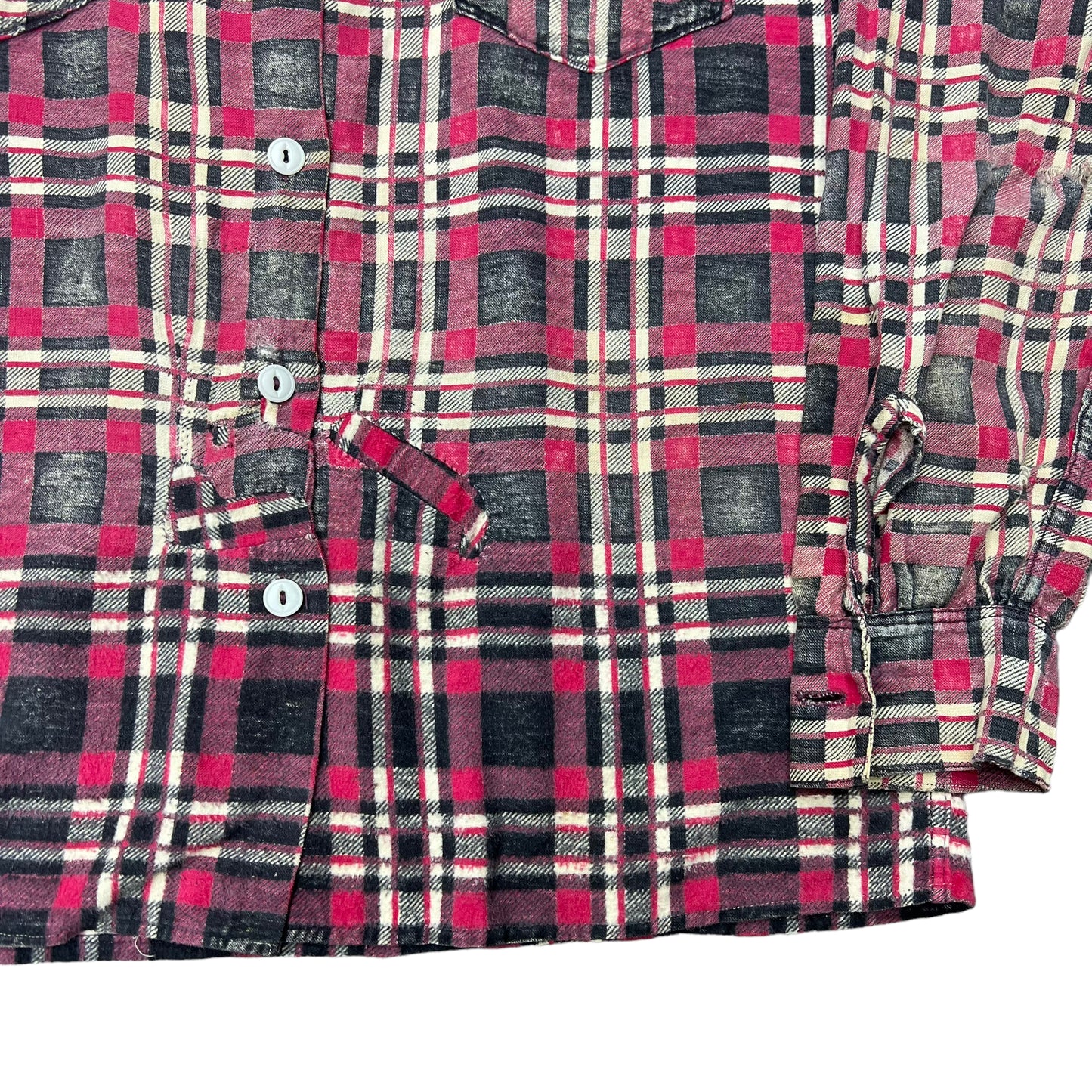 1950s Homemade cotton plaid printed shirt flannel (M/L)