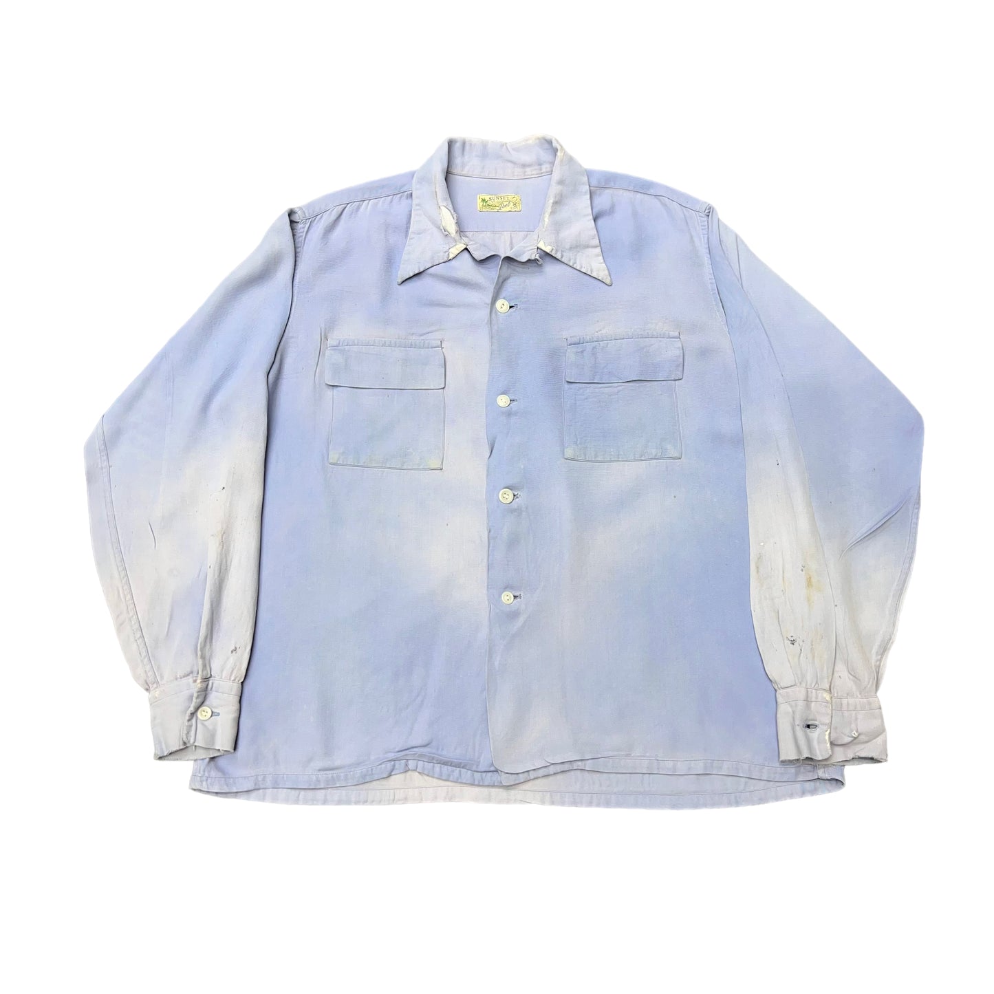 1940s Sunset Loel sun faded blue rayon loop collar shirt (M)