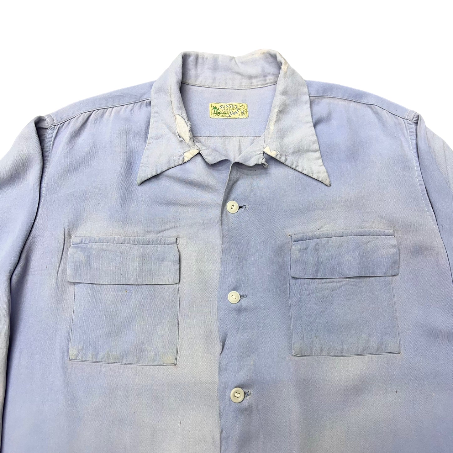 1940s Sunset Loel sun faded blue rayon loop collar shirt (M)