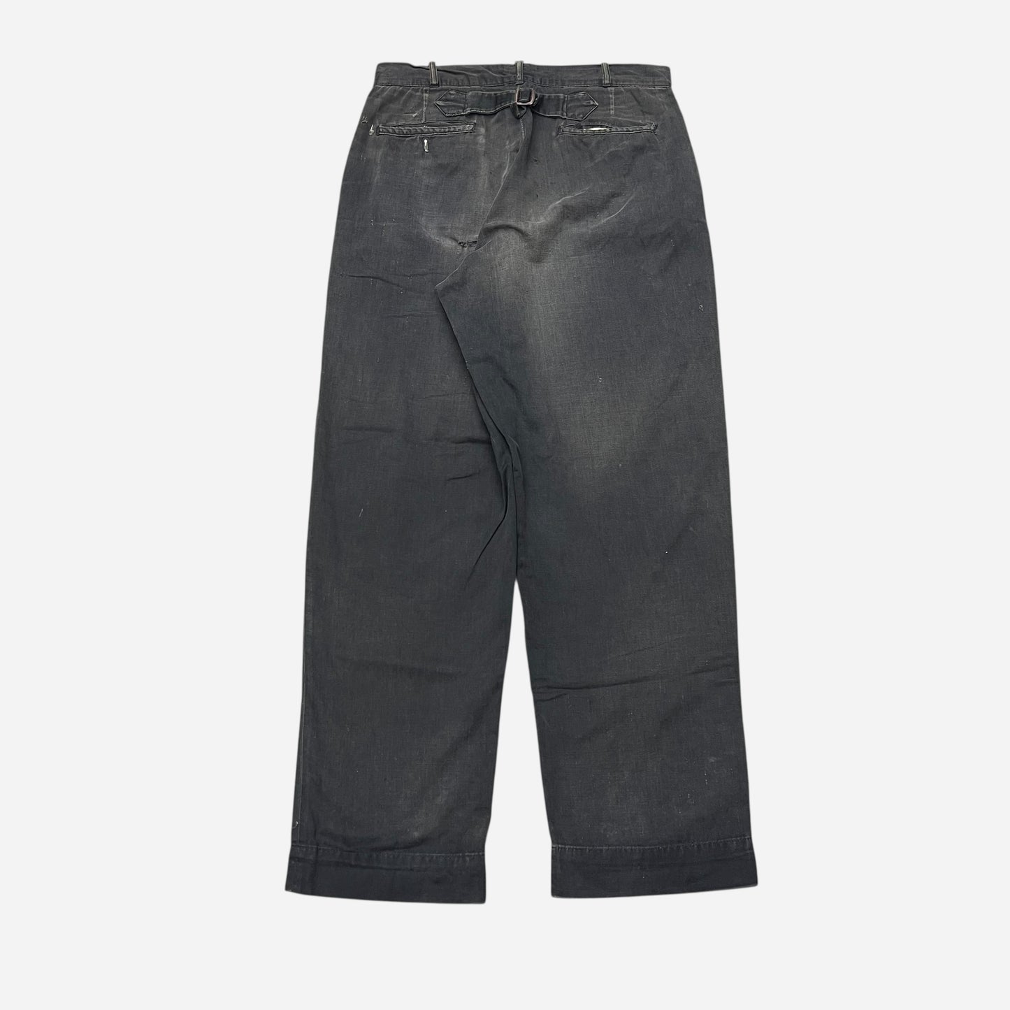1950s Black cotton buckle back work pants (31w)